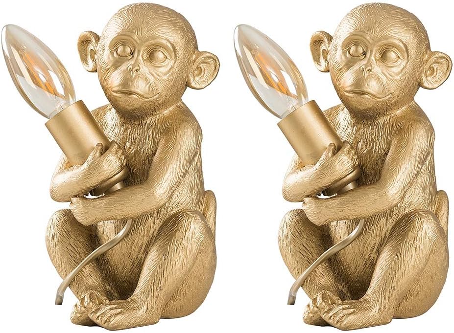 MiniSun | Modern Metallic Gold Painted Baby Monkey Design Table Lamps | Table Lamps, Home Décor & Improvement Essential | Set of 2 MiniSun | Modern Metallic Gold Painted Baby Monkey Design Table Lamps | Table Lamps, Home Décor & Improvement Essential | Set of 2