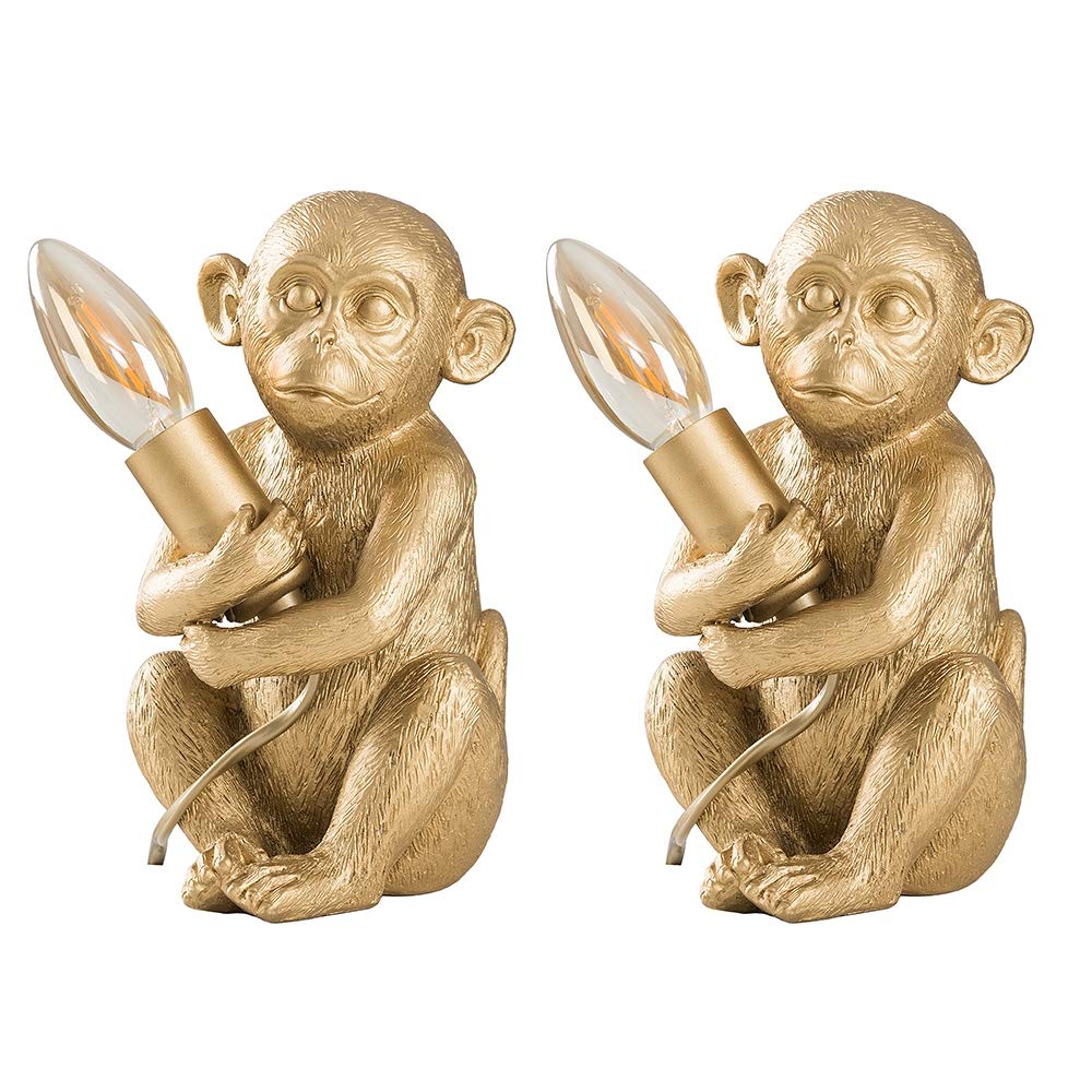MiniSun | Modern Metallic Gold Painted Baby Monkey Design Table Lamps | Table Lamps, Home Décor & Improvement Essential | Set of 2