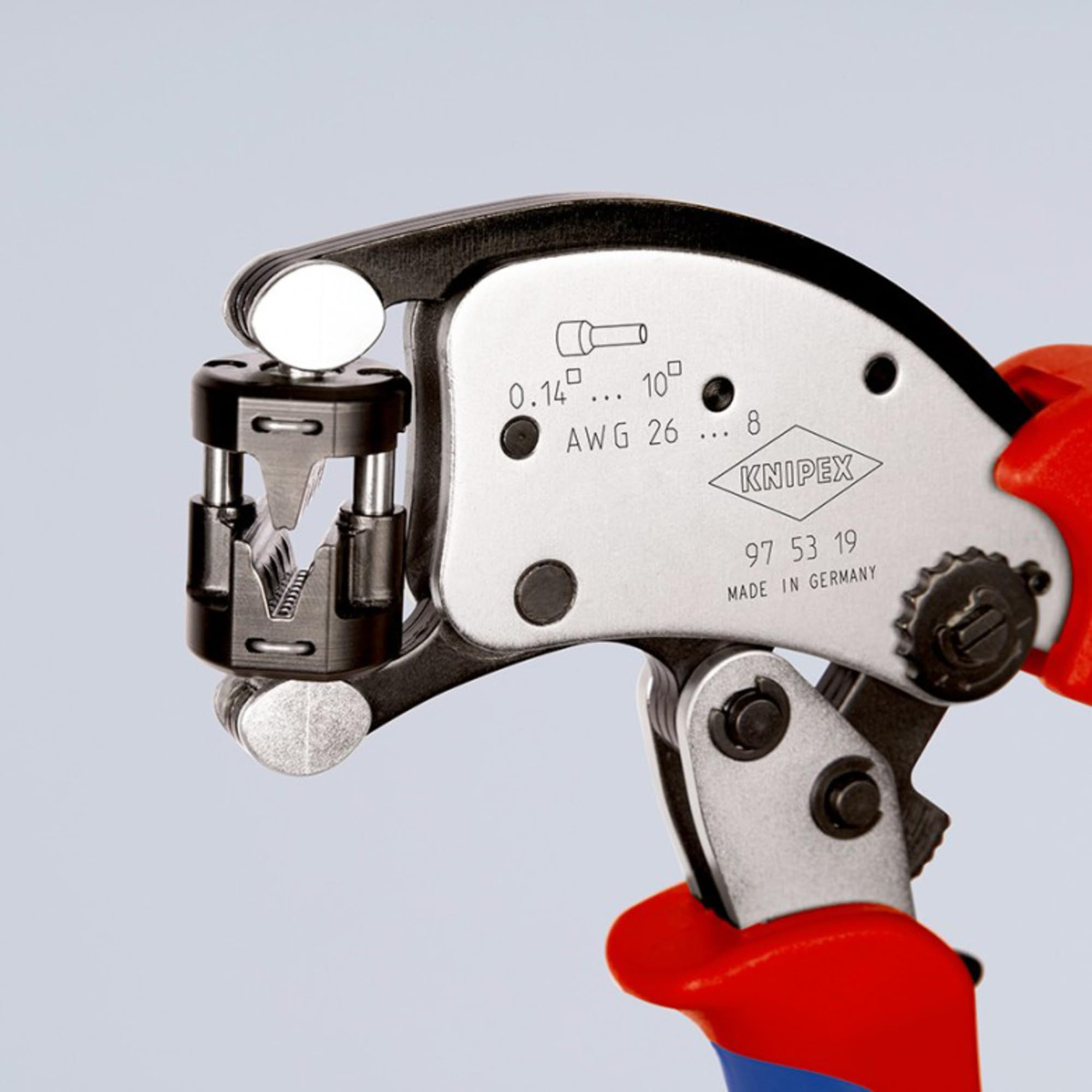KNIPEX Twistor T Samonastawne szczypce do zagniatania tulejek kablowych z głowicą obrotową chromowany z osłonkami wielokomponentowymi 200 mm, 97 53 19