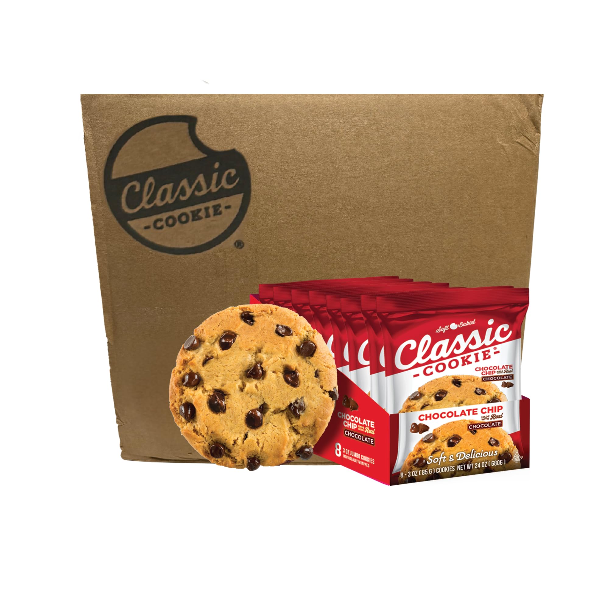 Classic Cookie Soft Baked Chocolate Chip Cookies, Full Case of 12 Boxes, 96 Individually Wrapped Cookies