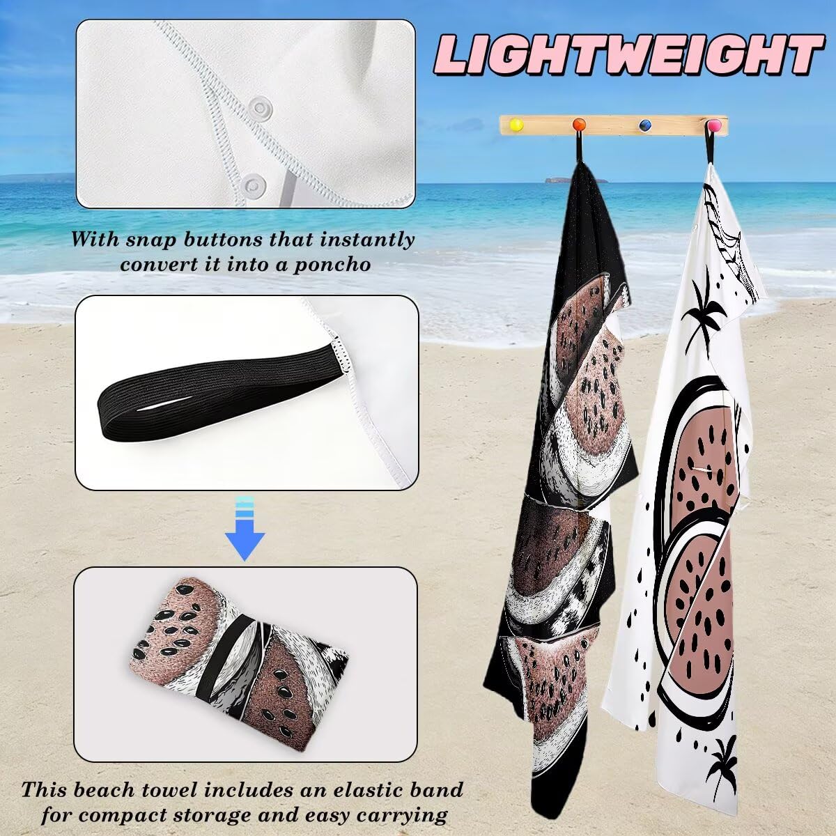 Toalla Playa 80x160 cm, Toalla Gimnasio Microfibra Secado Rapido, Juego de 2 Antiarena Toallas de Playa, Ligera Compacta Toallas Microfibra Grande para Viaje, Regalo Hombre Regalo Mujer (Sandía) -4955