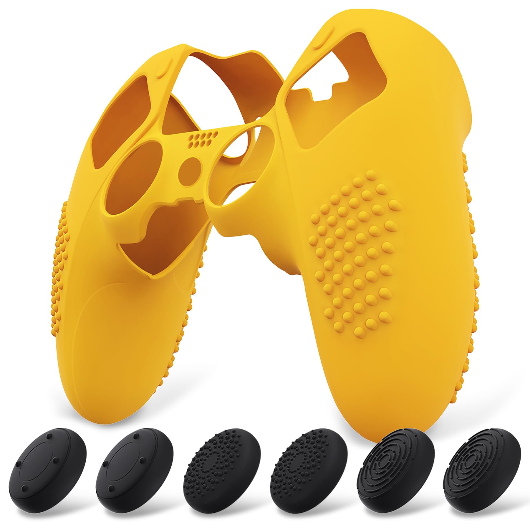 playvital Funda de Silicona Antideslizante con Tachuelas 3D para Controlador de PS5 Edge, Funda Protectora de Goma Suave para Controlador inalámbrico PS5 Edge con 6 Tapas de Agarre para el Pulgar,