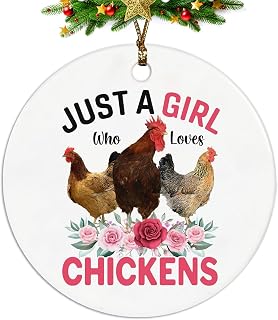 ignytiger Christmas Chicken Ornaments, Chicken Gifts for Girls Chicken Lovers Women, Chicken Mom Lady Gifts, Just a Girl Who Loves Chickens Ceramic Christmas Xmas Ornament Keepsake Decorations