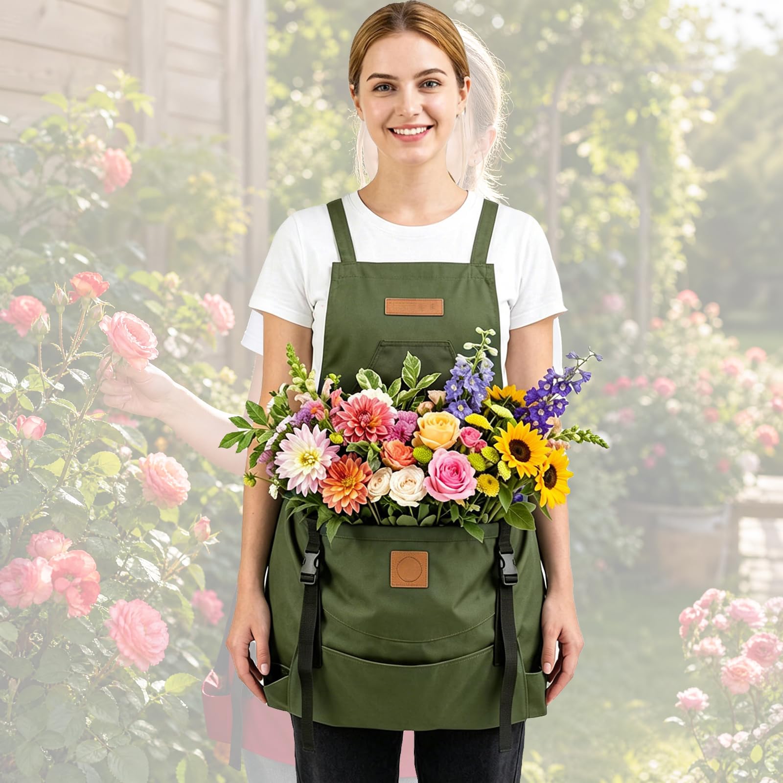 Weyot Harvest Apron For Garden Vegetables, Gardening Apron With Quick Release Pockets, Fruit Picking Apron With Adjustment Cross Strap, Farm Work Jasper,50x60cm