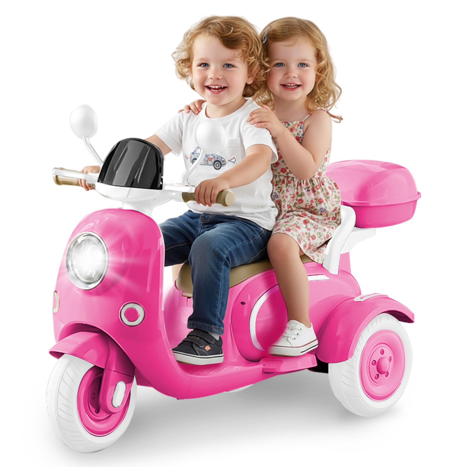 HEIMILI Kids Electric Motorcycle,Electric Scooter for 3 Year Old, Girls Toy, 3-Wheel 12V Ride On Scooter for Kids with Storage Compartments, Motorcycle for Girls (Rose)