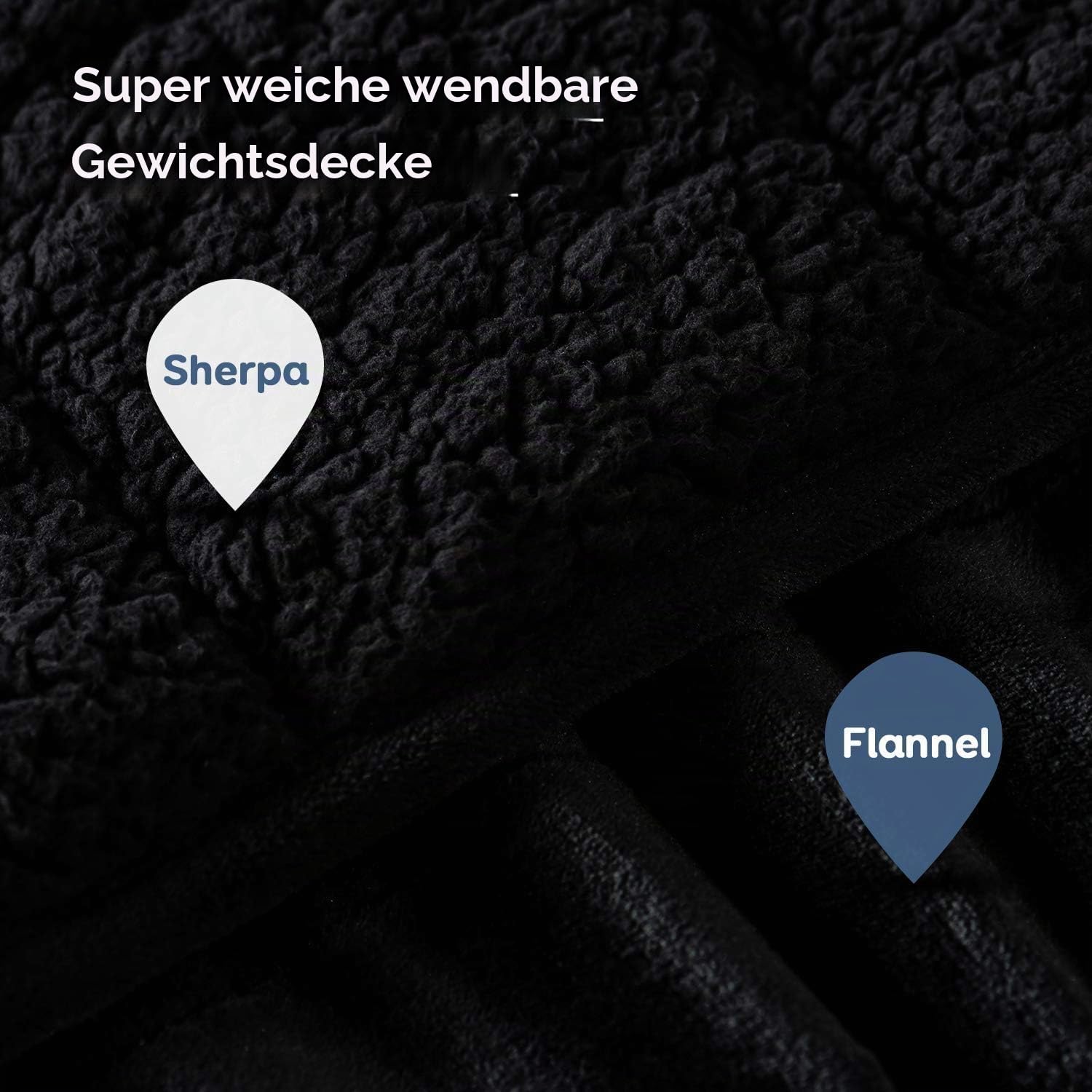 Sivio Gewichtsdecke 7kg Schwarz 150x200cm | Sherpa wendbar, Queen-Size, ideal für Tiefschlaf, extra warm kuschelig & flauschig, waschbar