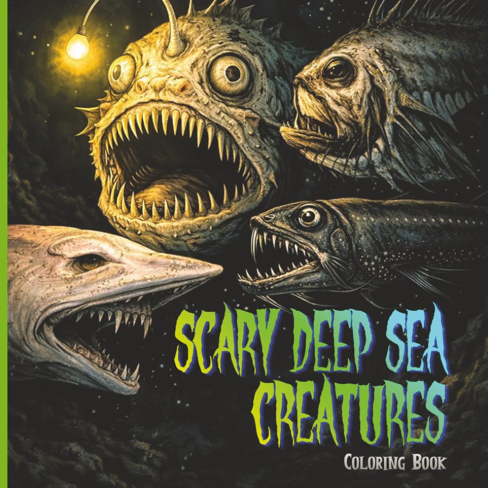 Scary Deep Sea Creatures Coloring Book For Adults: Creepy Horror Ocean Animals, Dark Realistic Fish, and Terrifying Sea Life for Stress Relief and Relaxation