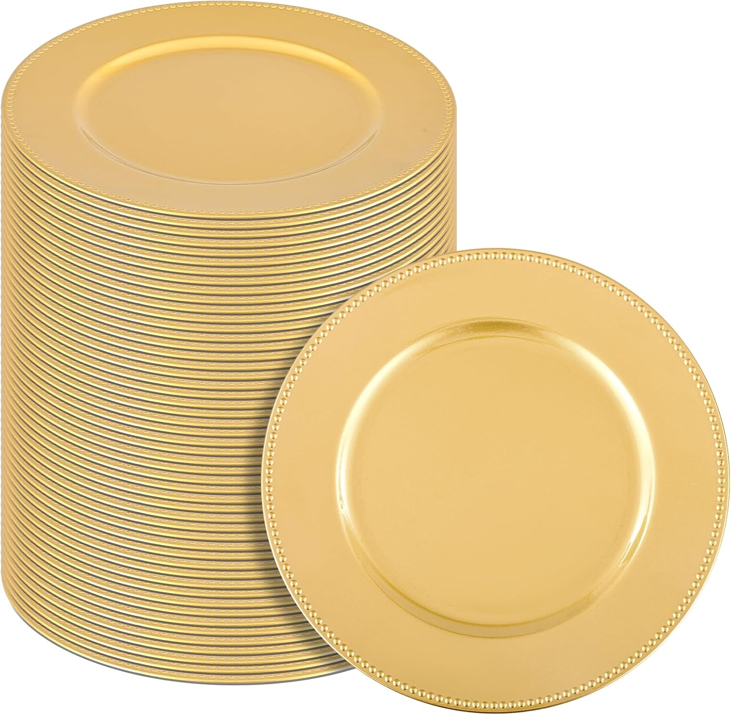 50 Pack Gold Charger Plates, 13" Premium Round Plate Chargers for Dinner Plate, Plastic Table Chargers for Wedding Party, Elegant Tabletop Decor, Thanksgiving, Christmas Gold 50 Charger Plates