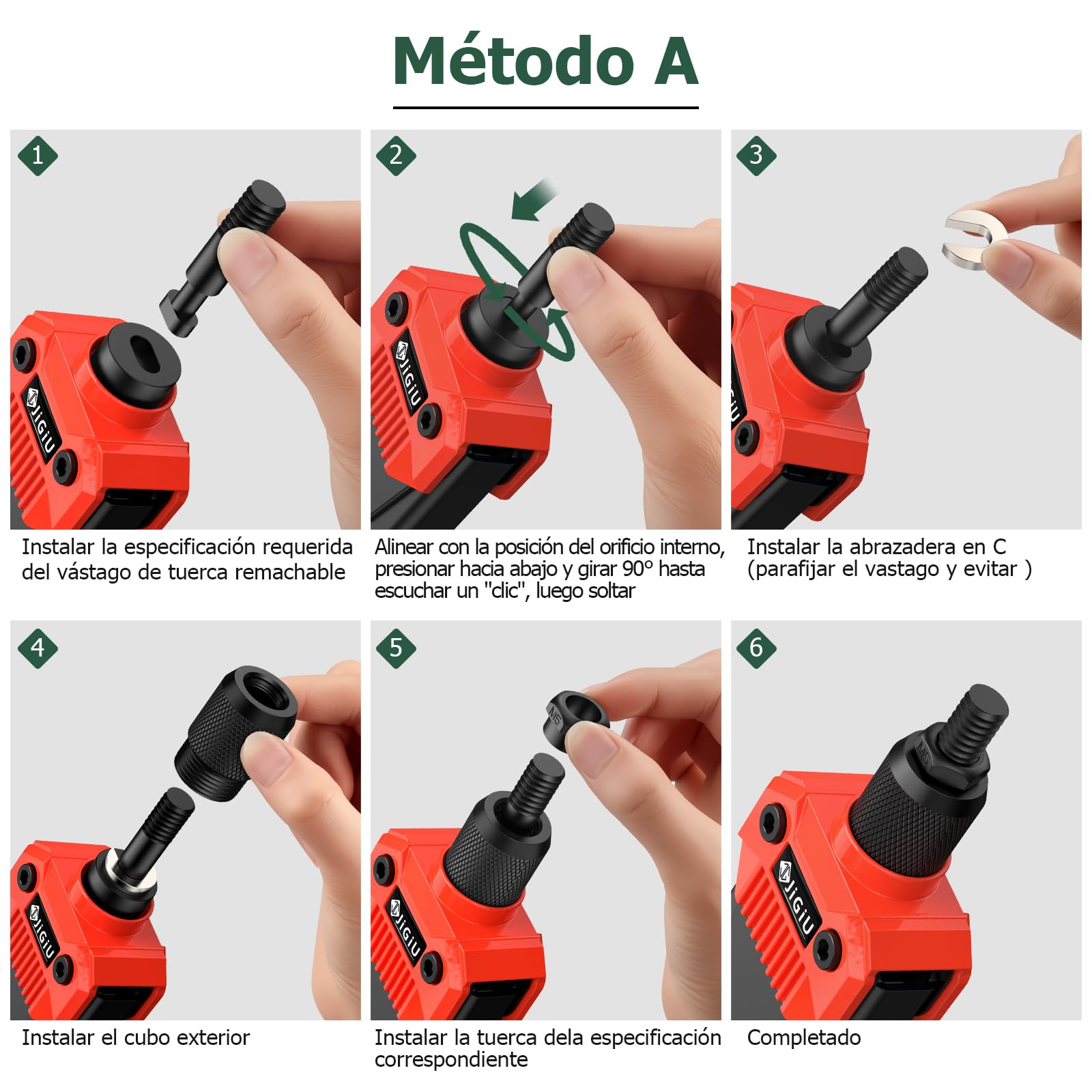 JiGiU 13'' Remachadora de Tuercas con 110 Tuercas M3 M4 M5 M6 M8 M10 M12 Juego de Alicates para Remachar 7 Mandriles Intercambiables para Automoción, Componentes Metálicos, Construcción