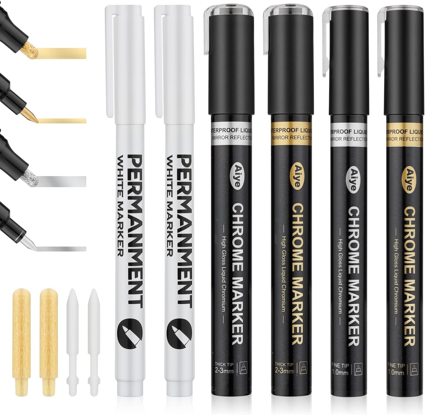 SAVITA 6pcs Mirror Chrome Paint Pen, 3 Colors Liquid Paint