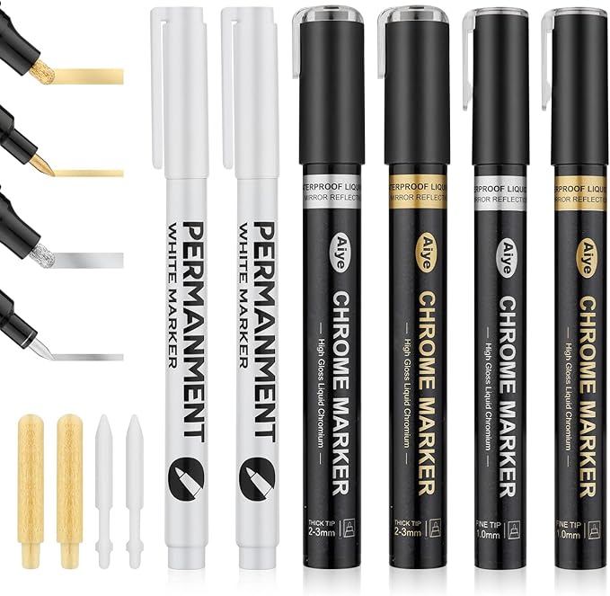 SAVITA 6pcs Mirror Chrome Paint Pen, 3 Colors Liquid Paint Pens Marker