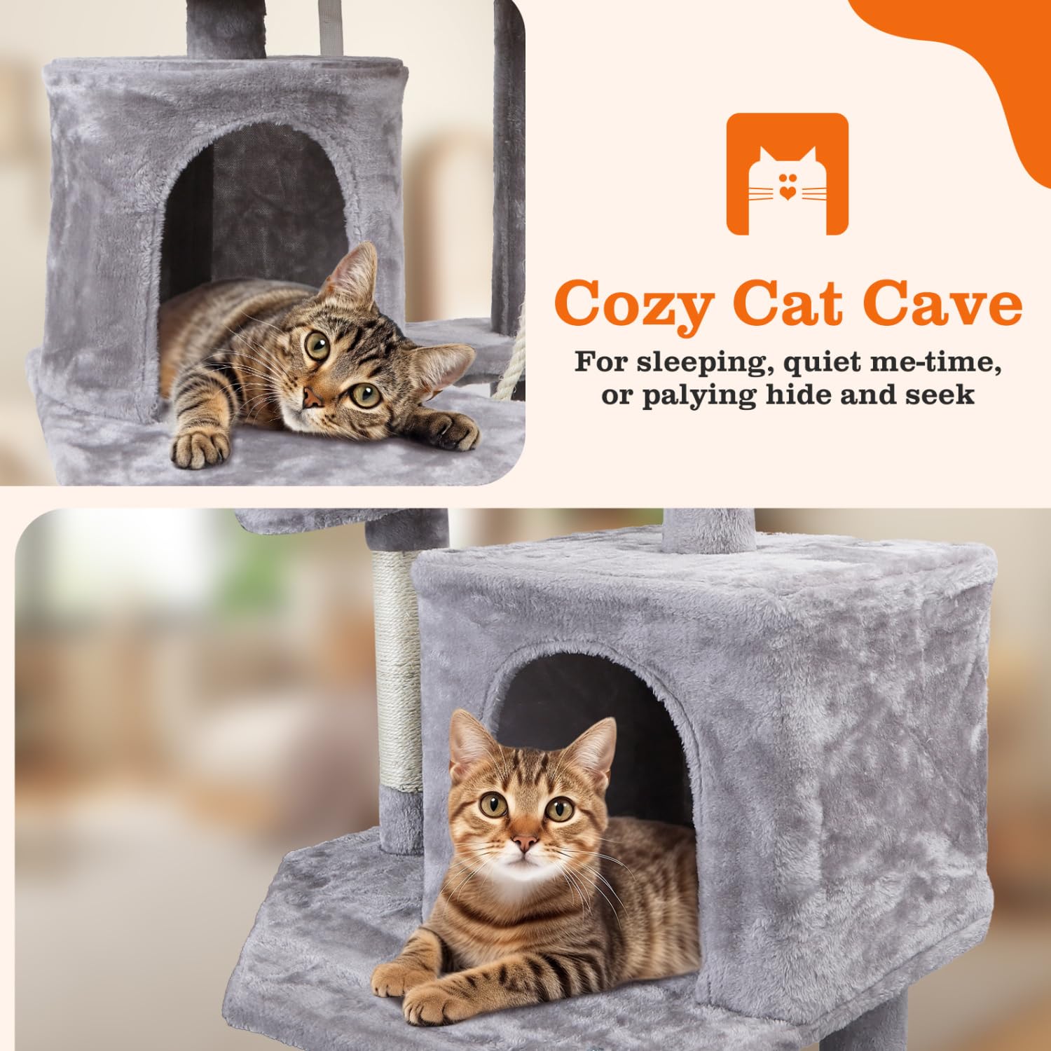 Nobleza - Árbol para Gatos, Altura 161 cm, con 5 Postes Rascadores, 5 Plataformas, 2 Cueva,1 Escalera, pompón, Cuerda de sisal, Tela de Felpa, Rascador Multinivel para Gatos Grandes,Gris