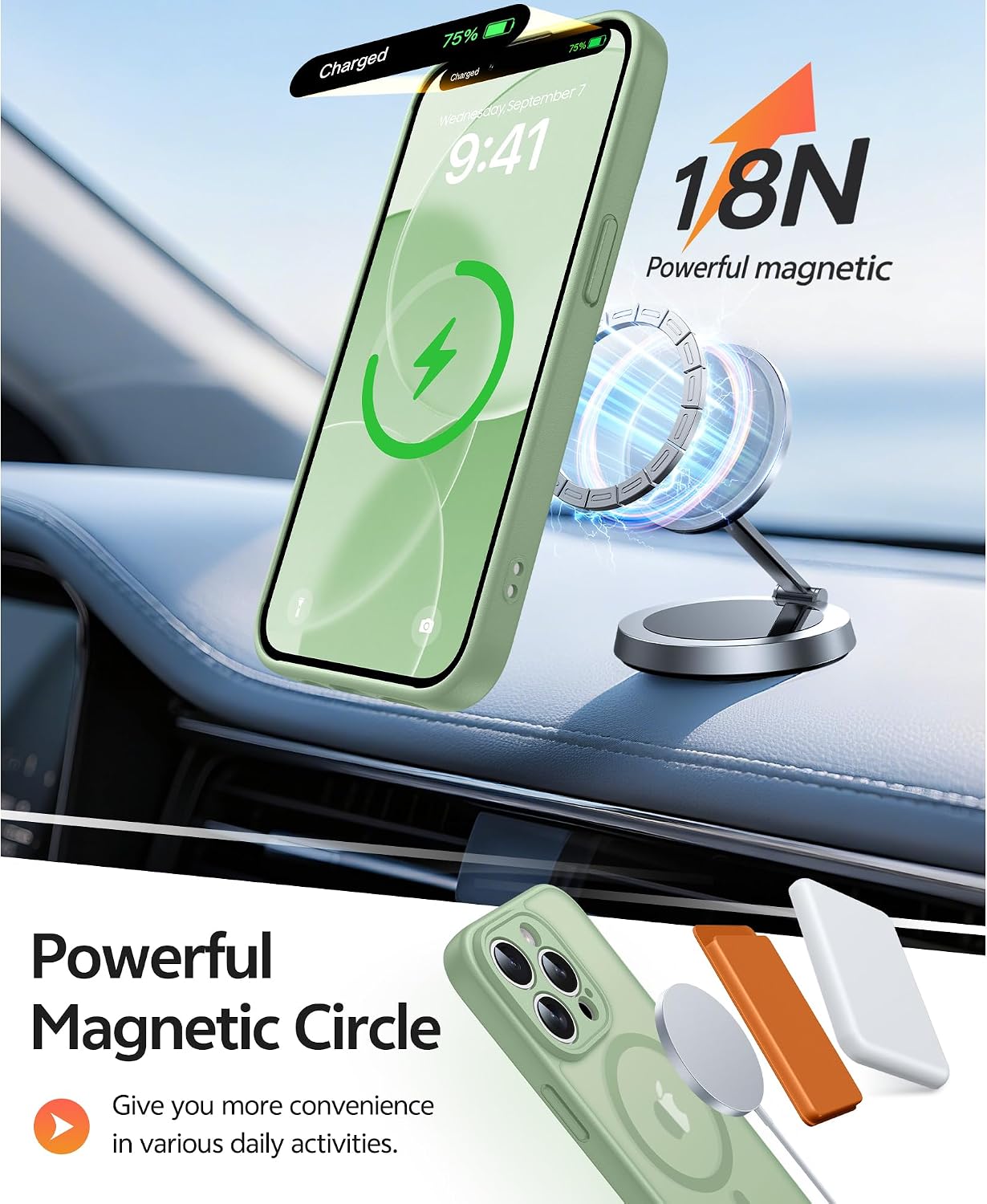 FNTCASE for iPhone 13 Pro Max Case: [Compatible with Magsafe] Translucent Matte Magnetic Cases [Full Camera Protection] Military Grade Shockproof Protective Phone Cover - Light Moss thumbnail