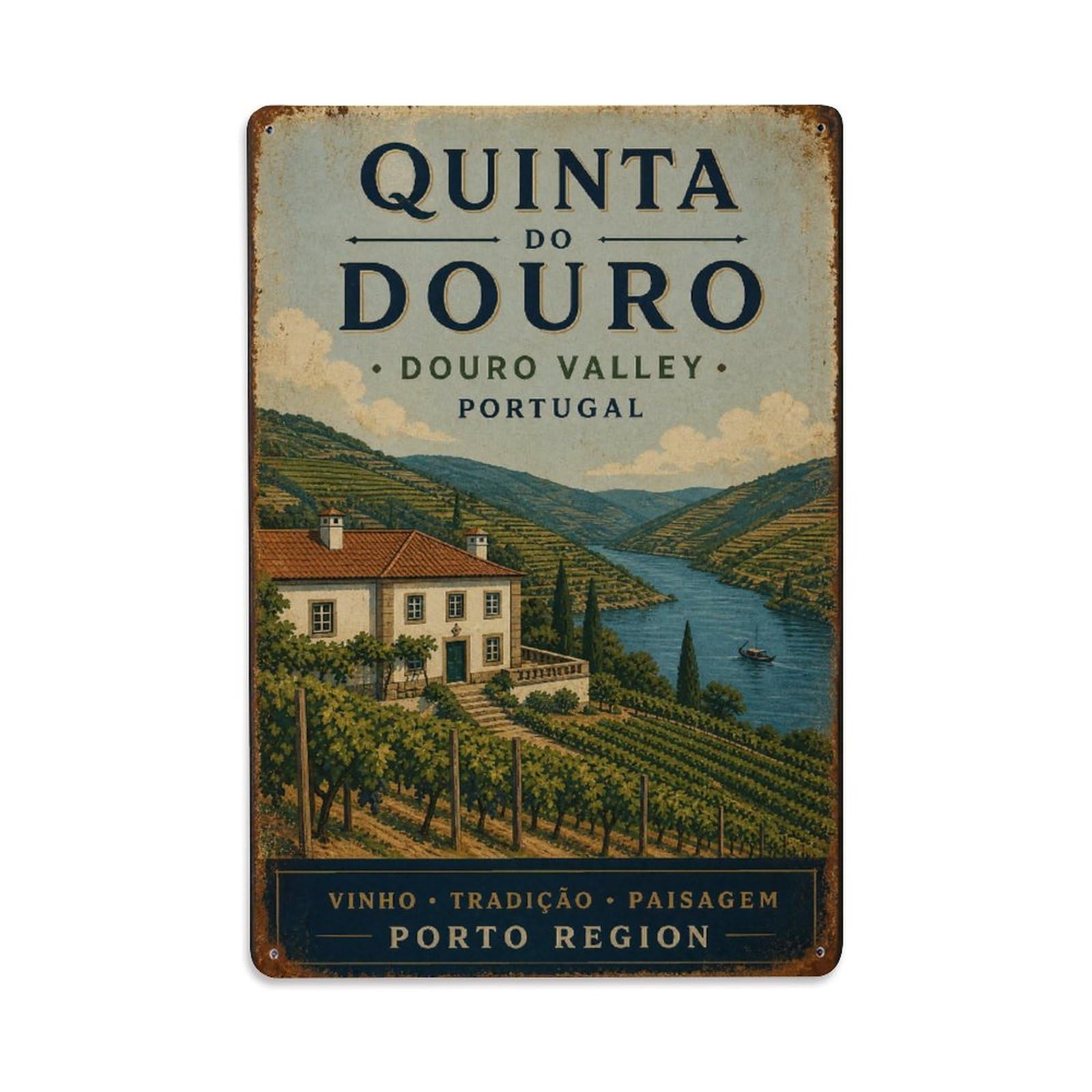 Huiyhb 8X12inch(20X30cm) Vintage Travel Douro Valley Quinta Estate Vineyard House Portugal Metal Tin Sign