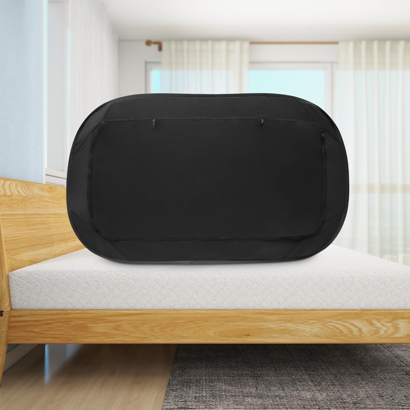 Tenda da letto pop-up nera, per ufficio, campeggio, pieghevole, traspirante, per adulti o bambini, 190 x 90 x 100 cm