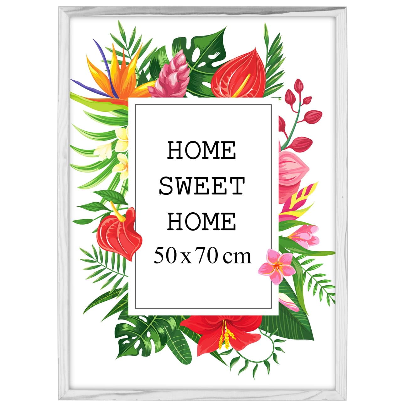 MG Design Marco 50 x 70 cm - color Blanco, de madera, con cristal acrílico - para colgar vertical u horizontalmente, sin fondo, para fotos, pósters, puzzles