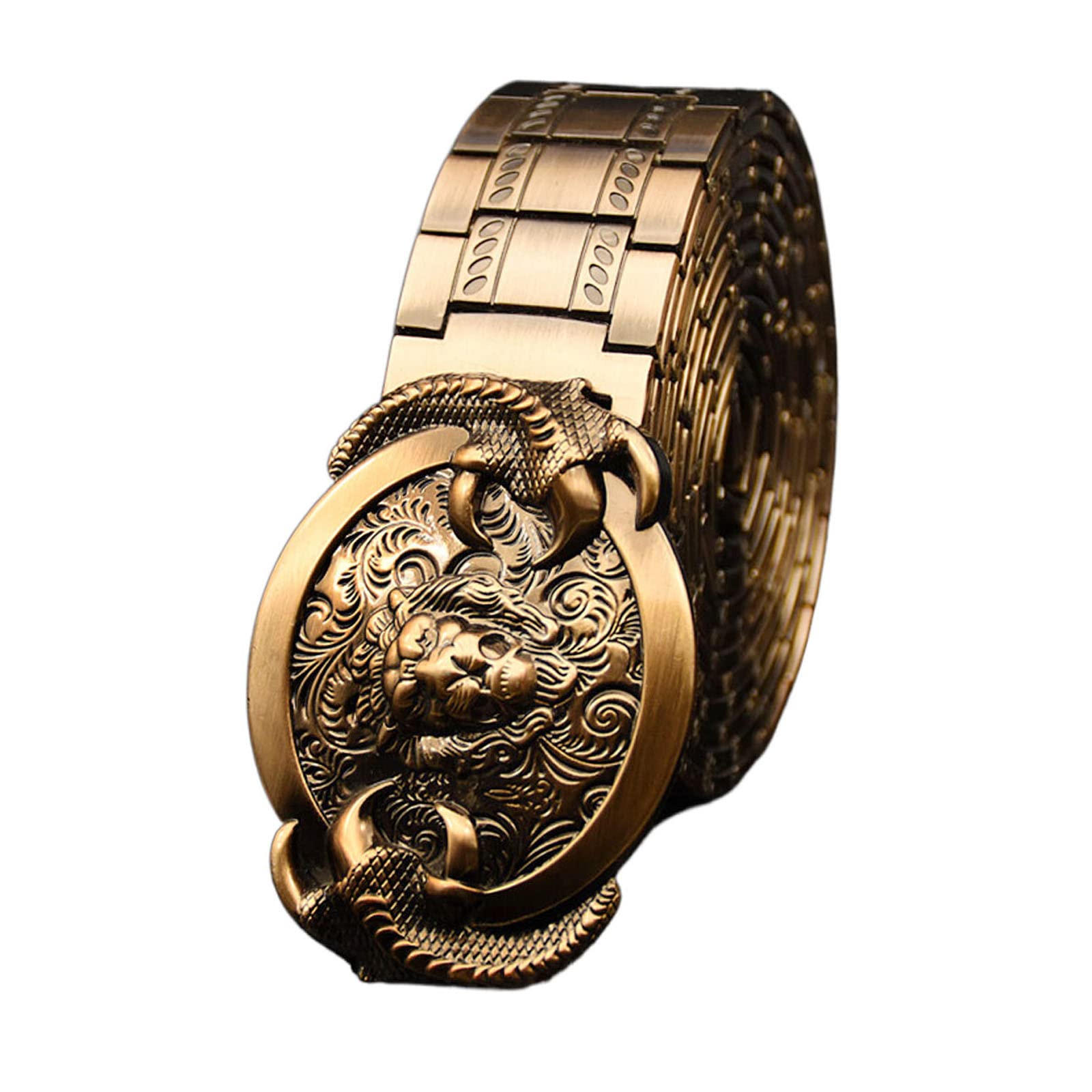 JIARY Mens Belts,stainless steel belt men for Camping Hunting Hiking Outdoor Activities,Golden Lion,130CM/51.2''