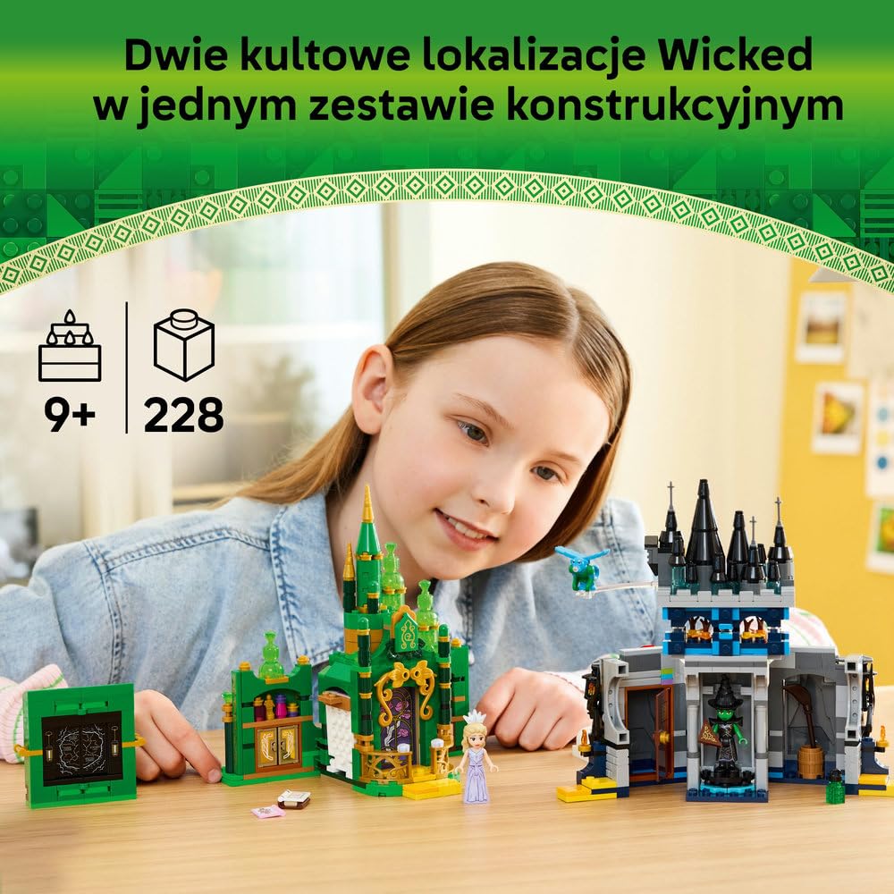 LEGO Wicked Emerald City i Kiamo Ko Castle 75689 | zamki z klocków dla dzieci, zabawki dla 9-latki, prezent Wicked, na urodziny dla dziewczynki i chłopca, 860 elementów