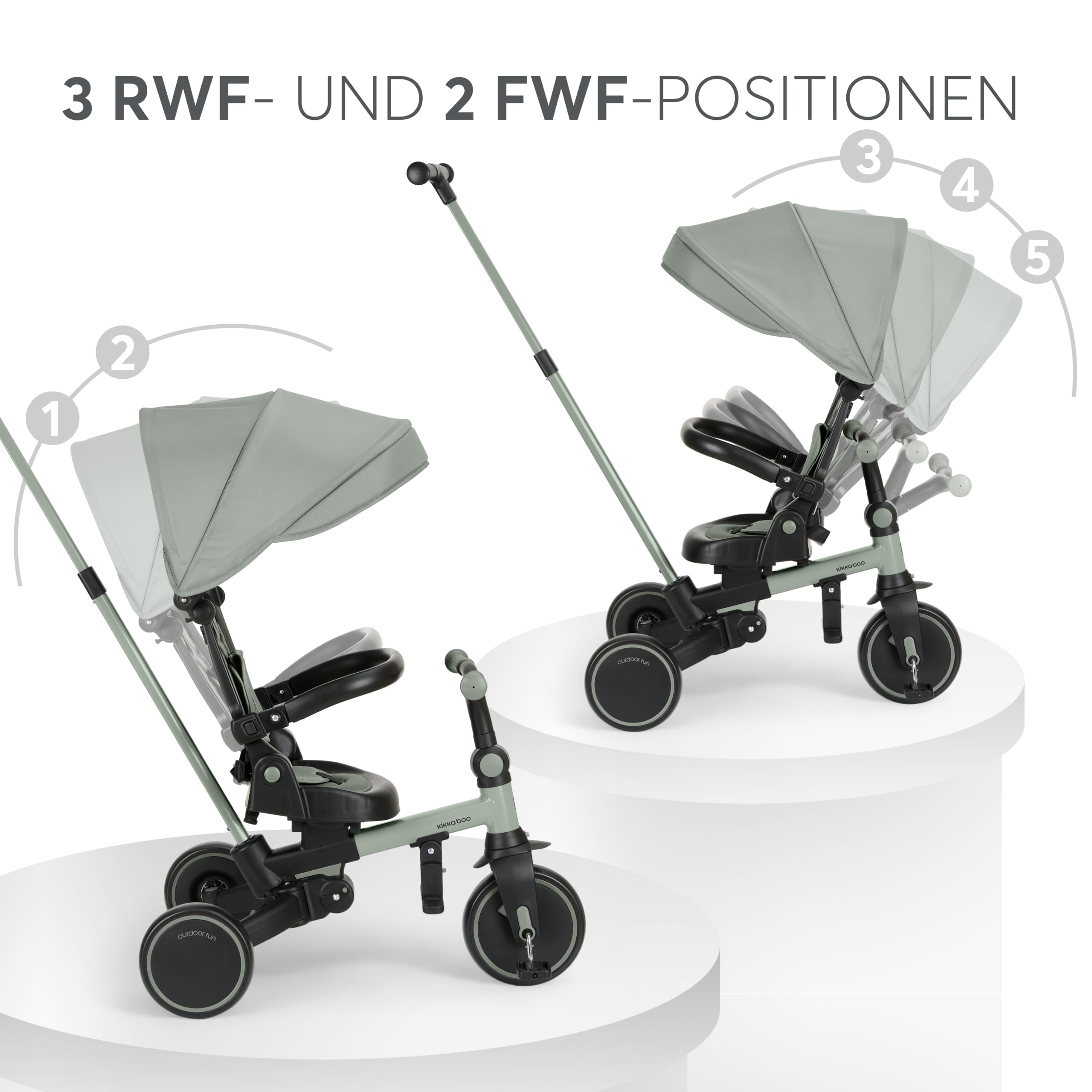 KikkaBoo Dreirad ab 1 Jahr mit Schubstange 8-in-1 ALUMA, Faltbares Kinderfahrzeug mit Drehbarem Sitz, 5-Punkt-Gurt, Aluminiumrahmen, Grün