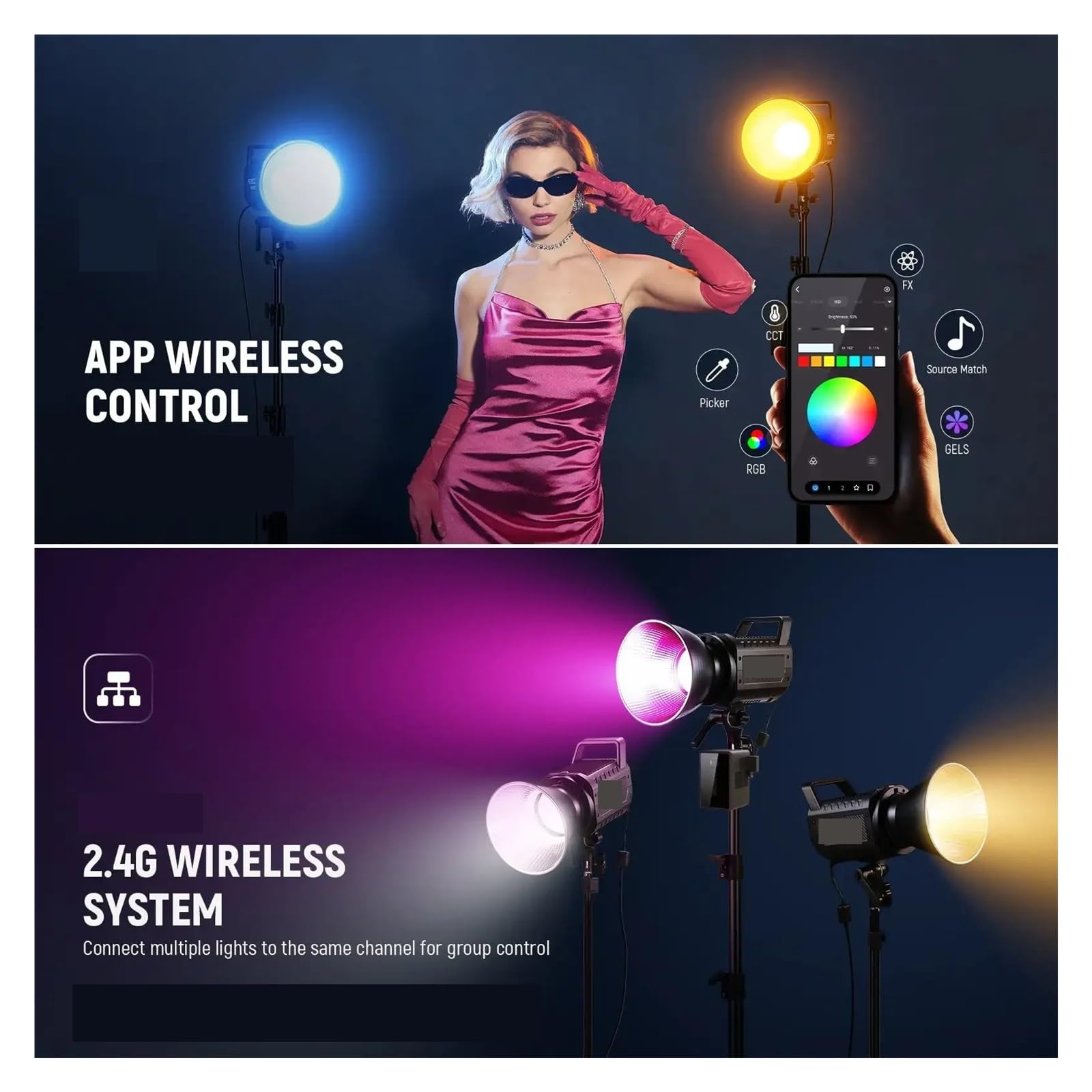 130W RGB LED Lampa Wideo Sterowanie Aplikacją/2.4G 2500-7500K COB Wyjście Światła Reflektor Do Zdjęć Studyjnych DoskonałA Jasność