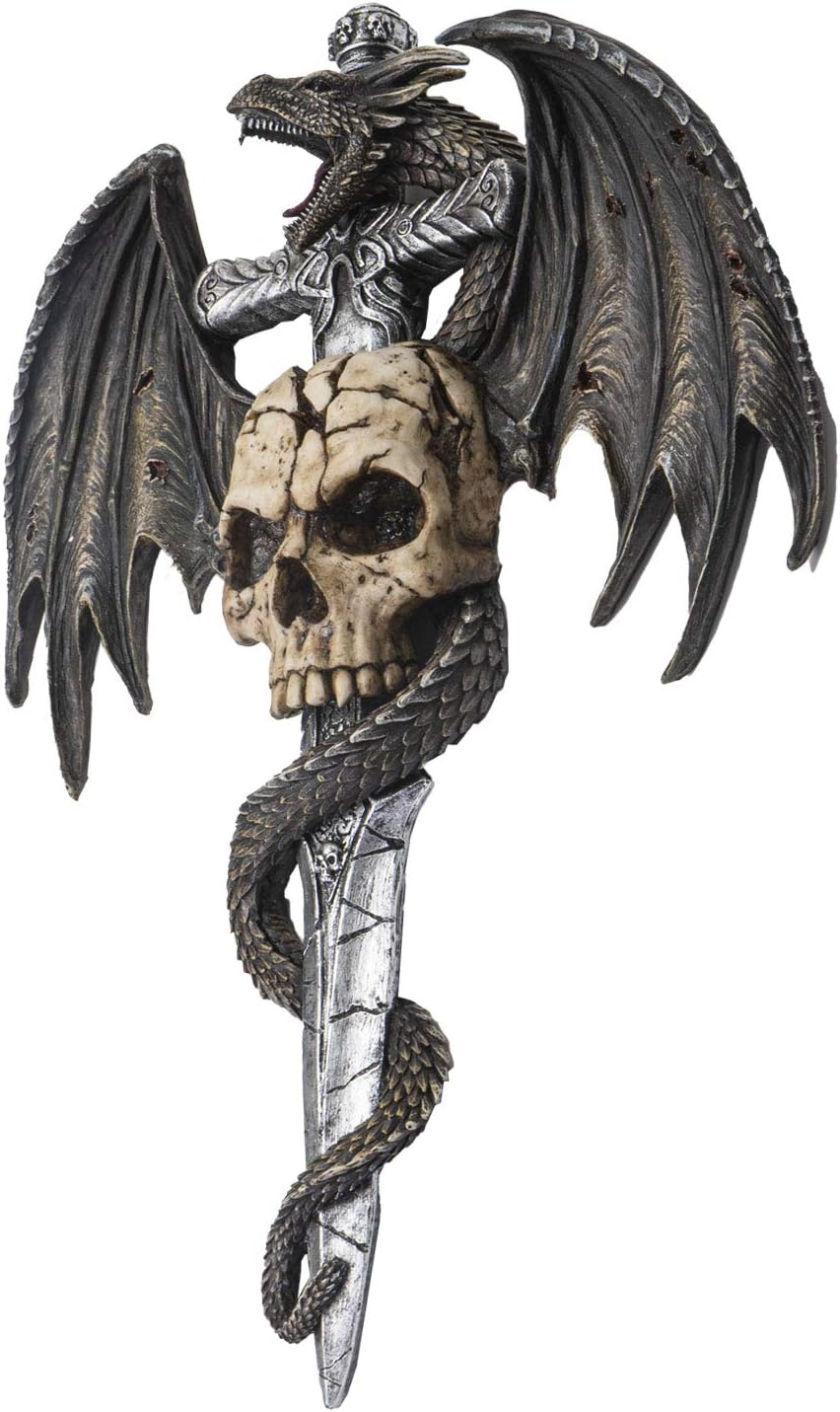 SUMMIT COLLECTION Spiral Draco Dragon Skull Dagger Fantasy Gothic Decorative Wall Sculpture 14 Inches