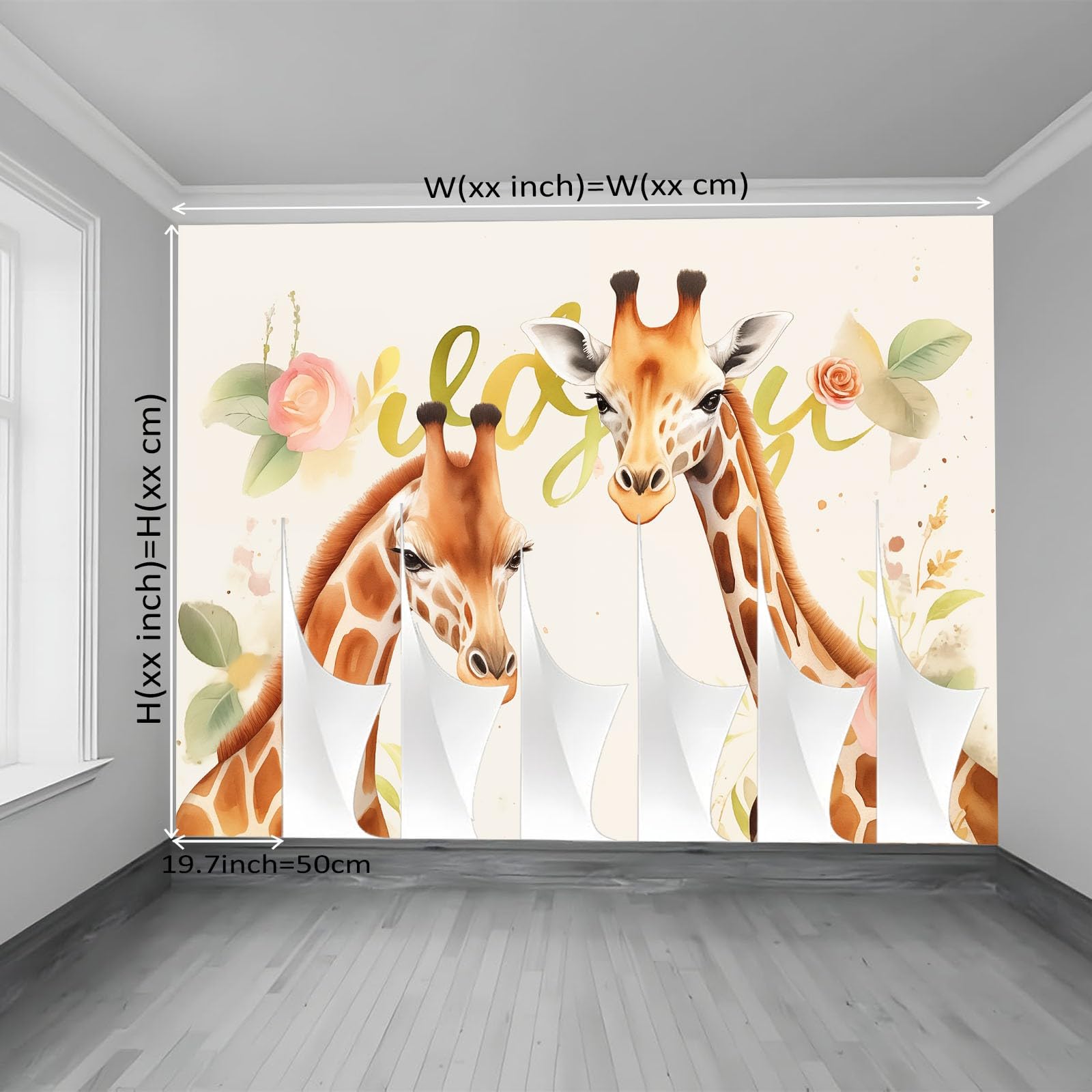 Panoramiczna tapeta 400 x 280 cm, akwarela żyrafa salon sypialnia dekoracja domu - tapeta z włókniny 3D garbowana