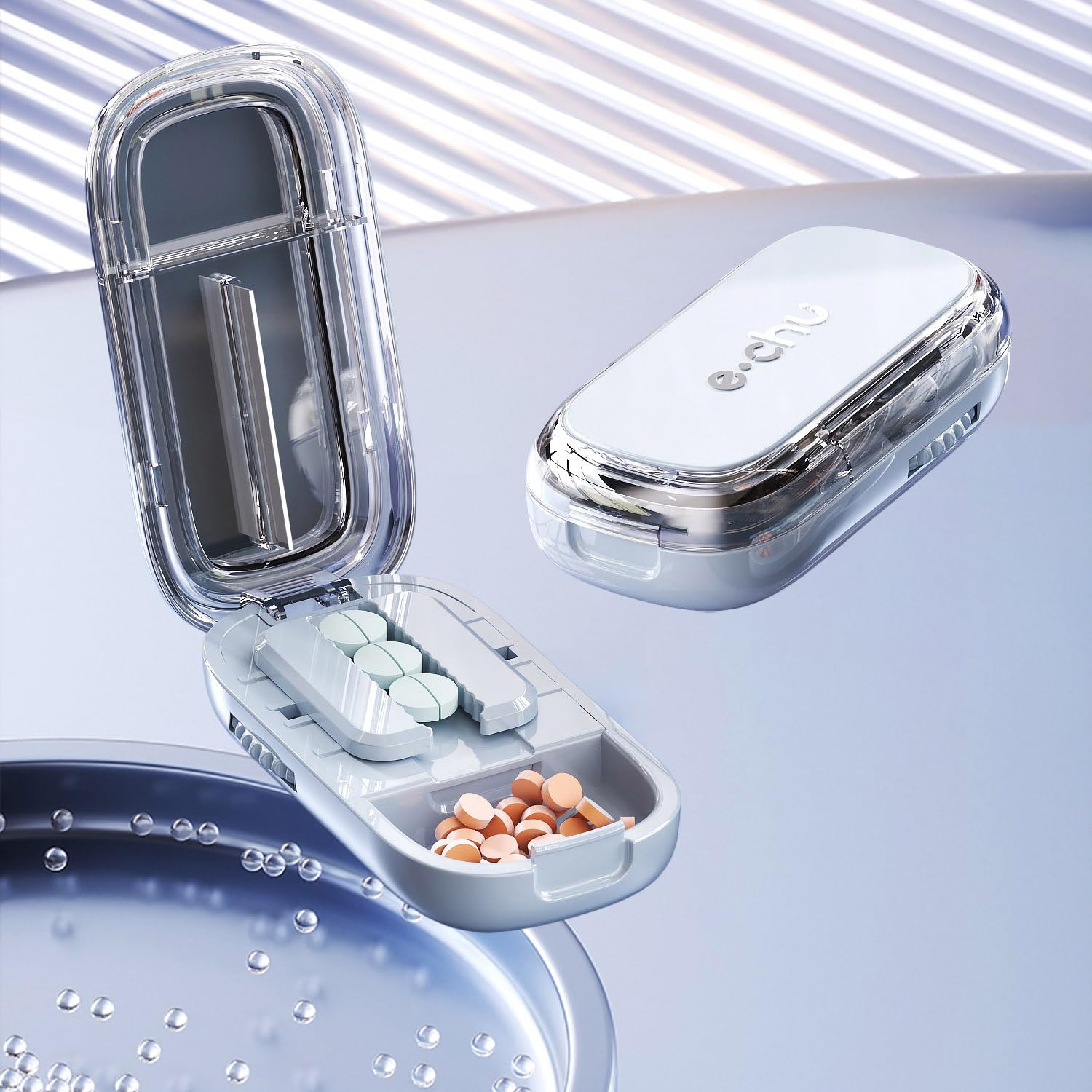 Tablet Splitter(Starlight Blue With Brush tweezers) Pill Cutter丨Pill Splitter for Small or Large Pills Cut in Half, Cutting & Storage 2 in 1 Tablet Pill Dispenser for Pet