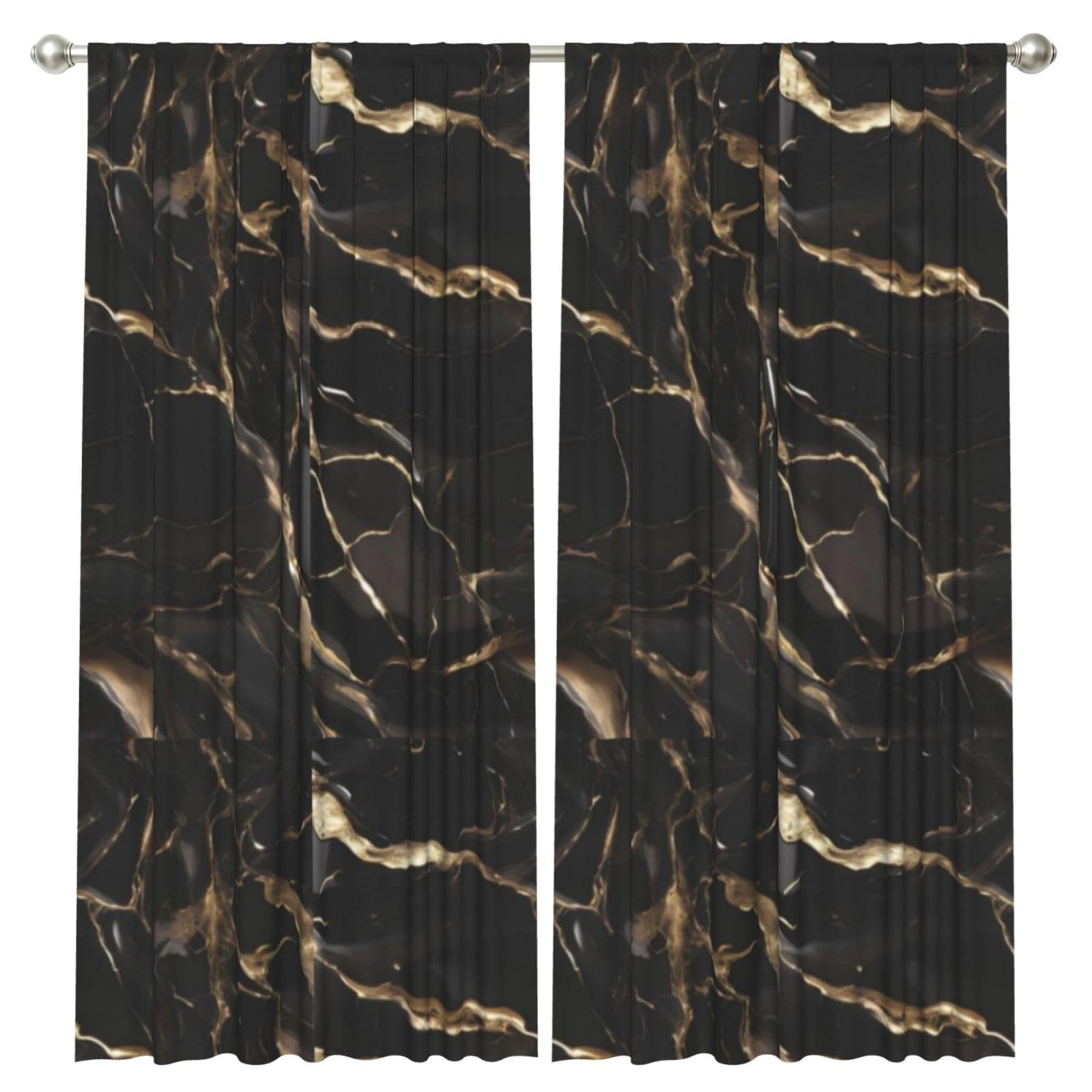InOmak Black Gold Marble, 2 Panels Window Curtains 52 x 84 Inch Blackout Curtains for Living Room Bedroom
