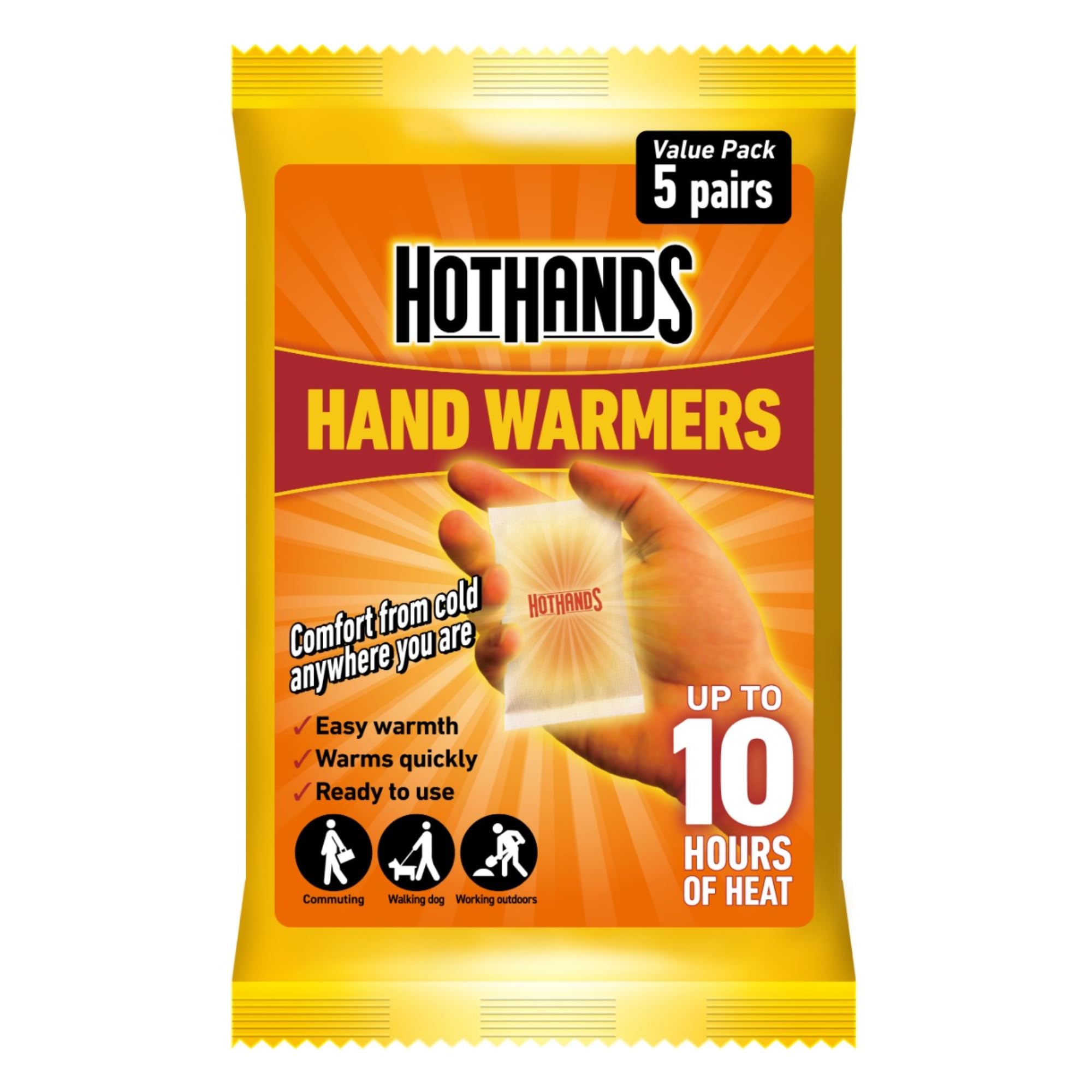 HOTHANDS Hand Warmers Value Pack - Total of 5 Pairs (5 x 2 Warmers) | 10 Hours of Heat - Air Activated | Ready to Use