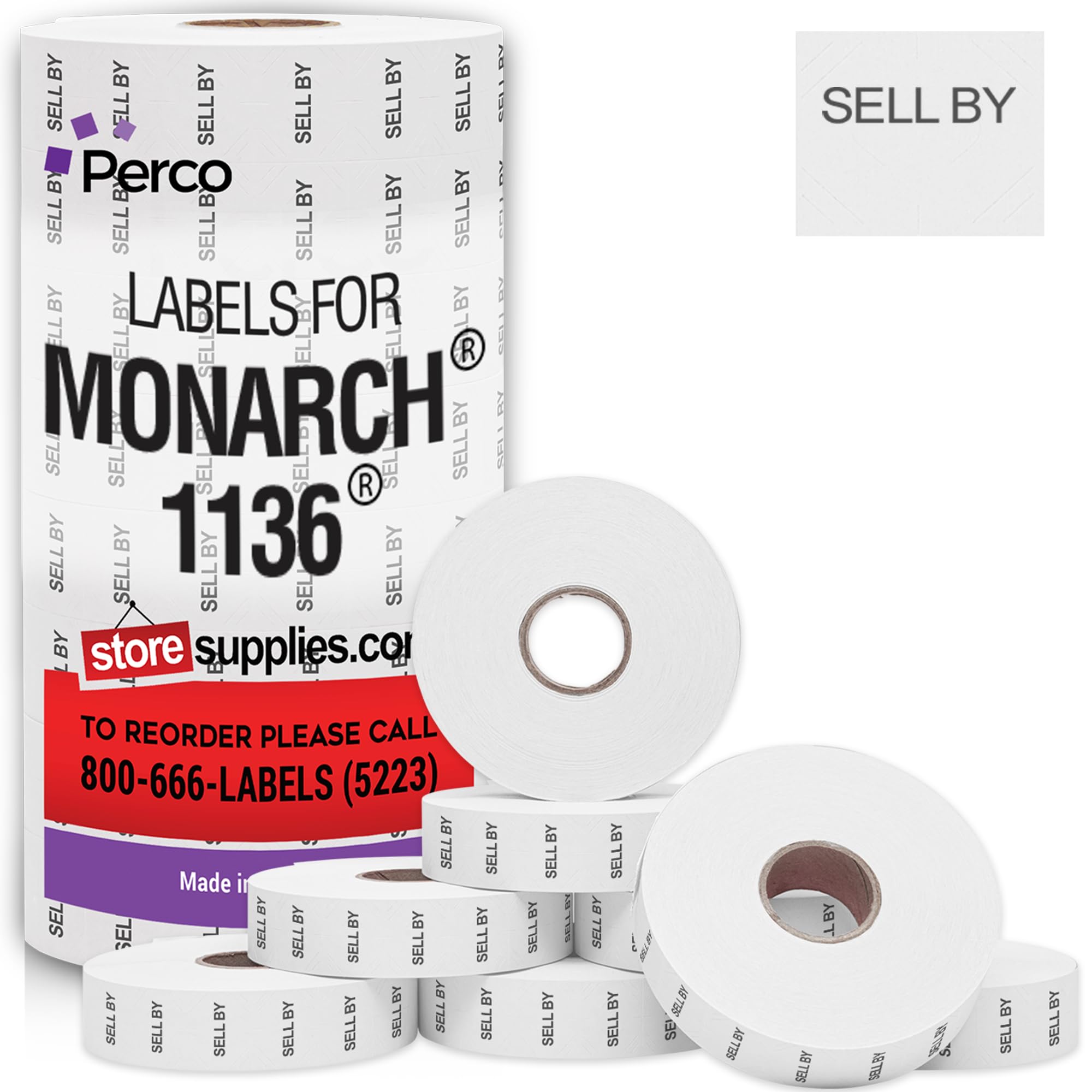 Perco Sell BY Labels for Monarch 1136 Price Gun - 8 Rolls, 14,000 Marking Labels