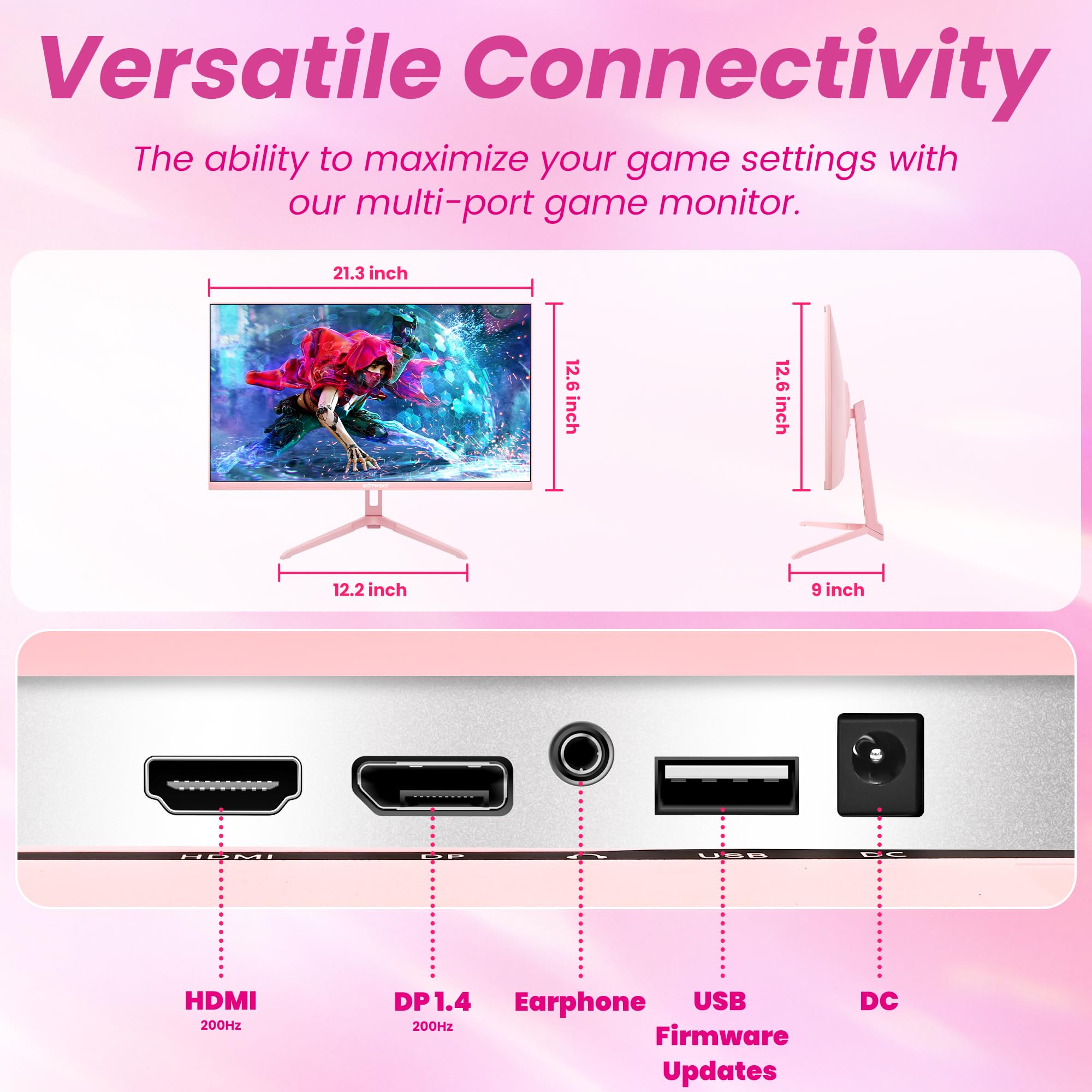 SKitphrati - Moniteur de jeu 24 pouces, taux de rafraîchissement de 200 Hz, résolution FHD 1080p, panneau IPS rapide, 1 ms, GTG, temps de réponse, synchronisation adaptative, haut-parleurs