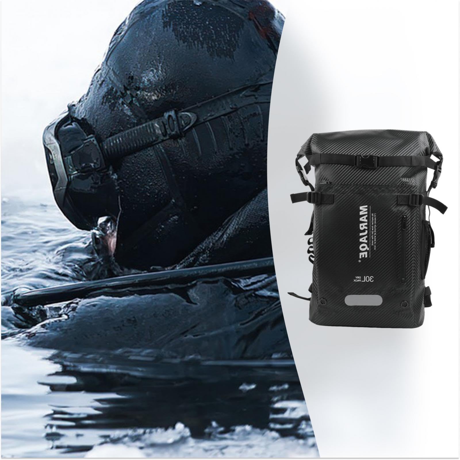 Sac à Dos de Plongée 30L Étanche Compartiments Multiples Porte-Palmes pour Kayak Navigation de Plaisance Rangement Équipement- Noir