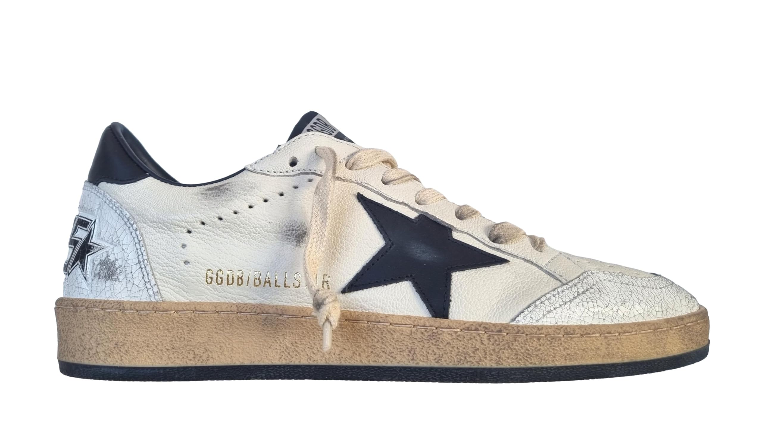 Golden Goose Scarpe da Uomo Vintage Ball Star Pelle Crackle 10283 Bianco e Nero