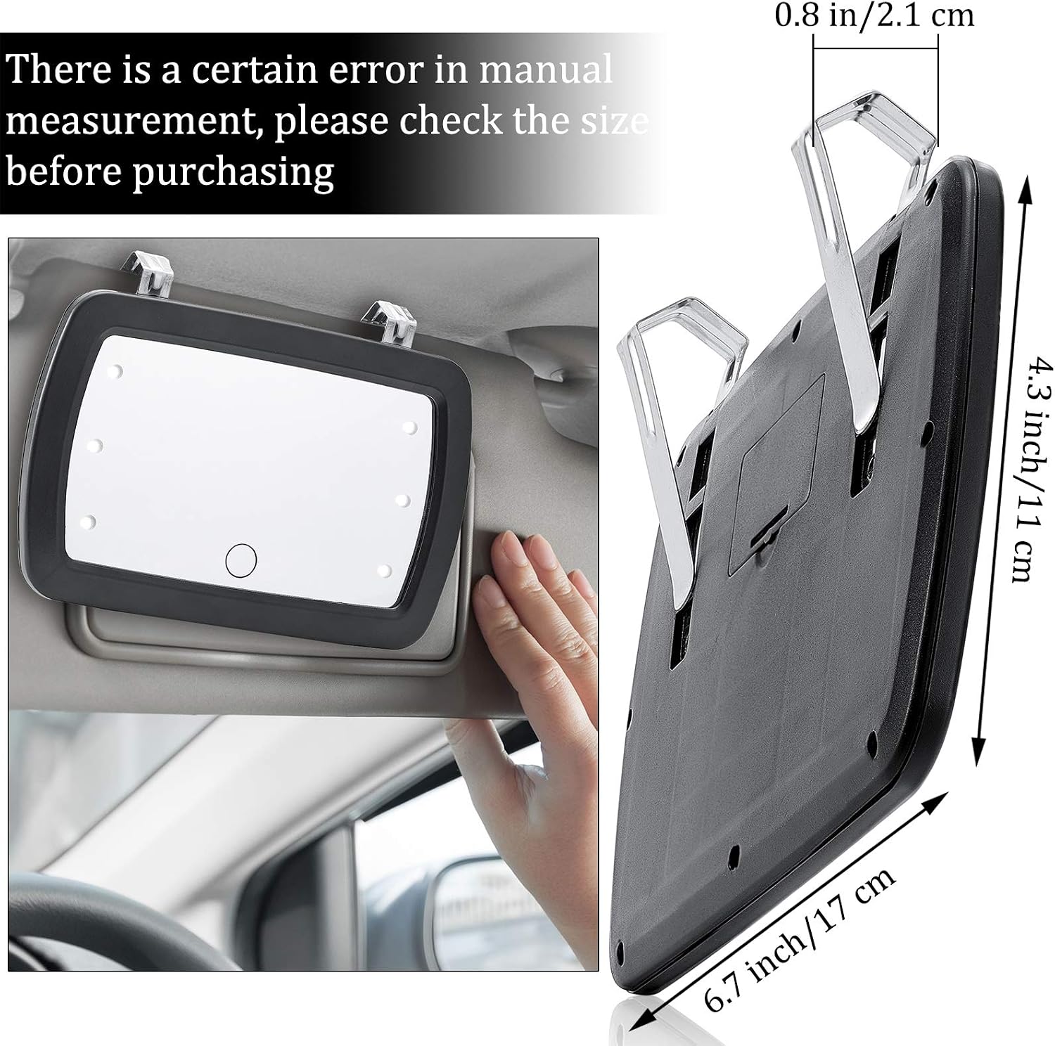 2 Pieces Car Visor Mirror Car Vanity Visor Makeup Mirror with LED Light Sun-Shading Cosmetic Automobile with 8 Pieces Button Battery and Touchscreen for Car Truck Automobile Supply