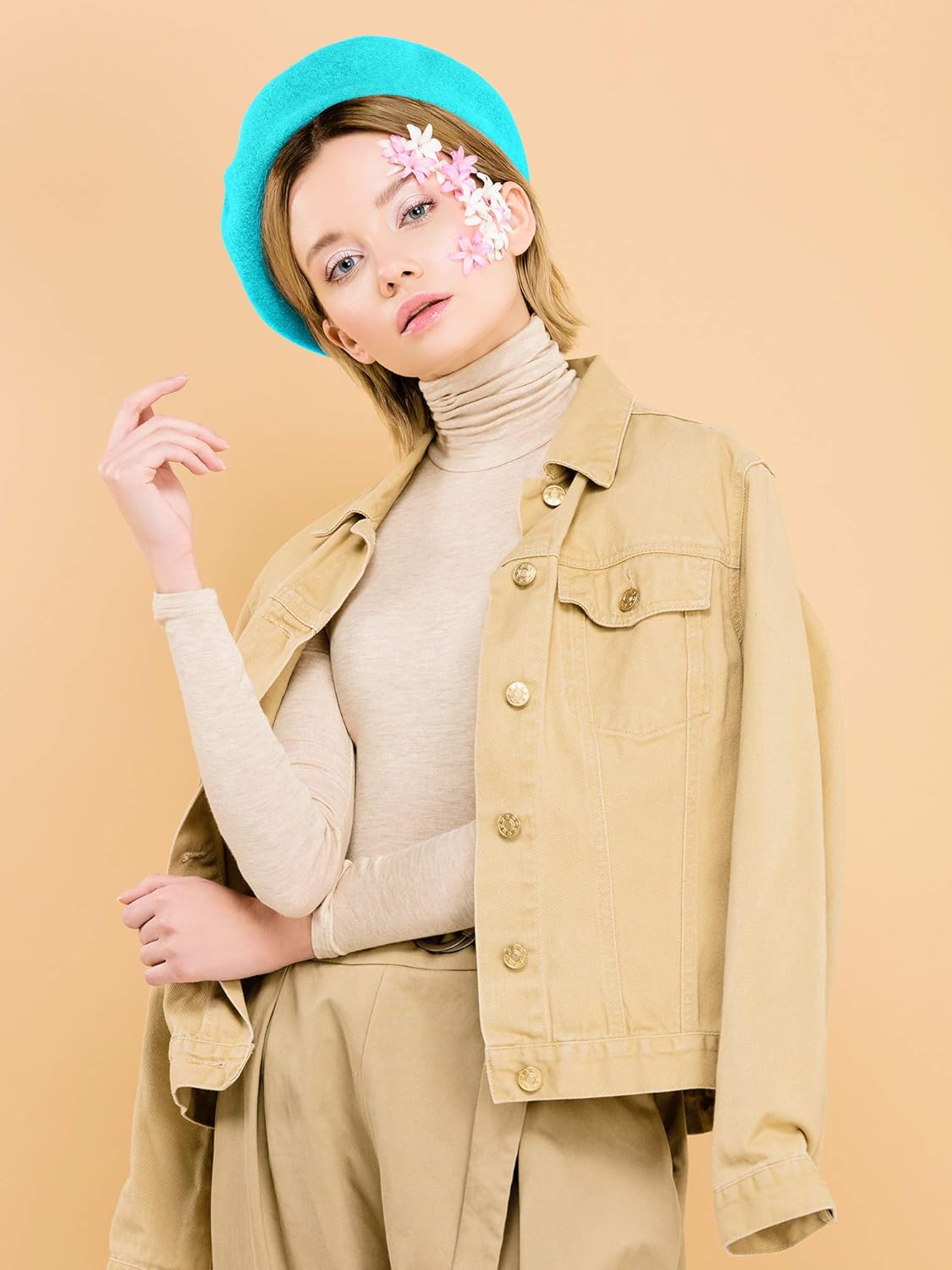 3 Pieces Wool Beret Hat French Style Wool Beanie Cap Solid Color Winter Hat for Women and Girls Casual Use - Image 2