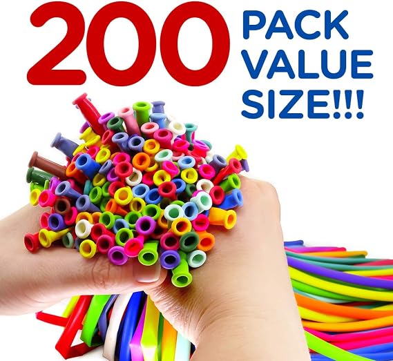 Balloon Animal Refill Pack 200 Twisting Balloons with Double Action Hand Pump for Balloon Animal Kits, Party Refills, Balloon Modeling & Sculpting for Kids