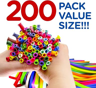 Balloon Animal Refill Pack 200 Twisting Balloons with Double Action Hand Pump for Balloon Animal Kits, Party Refills, Balloon Modeling & Sculpting for Kids