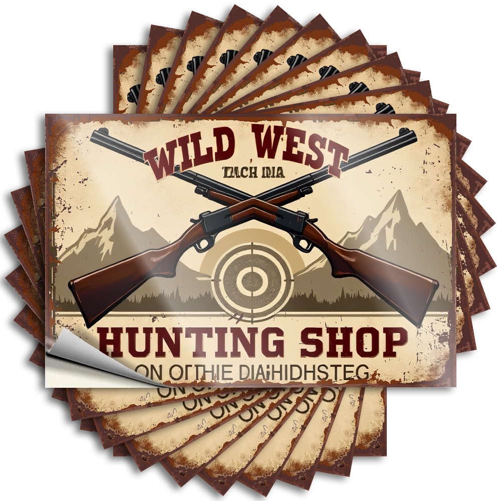 Funny Sticker Cute Easy Apply | Wild West Hunting Shop Funny Window Peel and Stick(12X18CM)