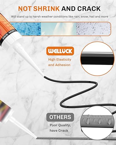 Miniatura 6 de WELLUCK Masilla de Silicona Negra, Sellador de Silicona Adhesivo 100% Impermeable, para RV, Cocina, Baño, Ventana, Puerta, Vidrio, 10.2 FL.OZ300ML