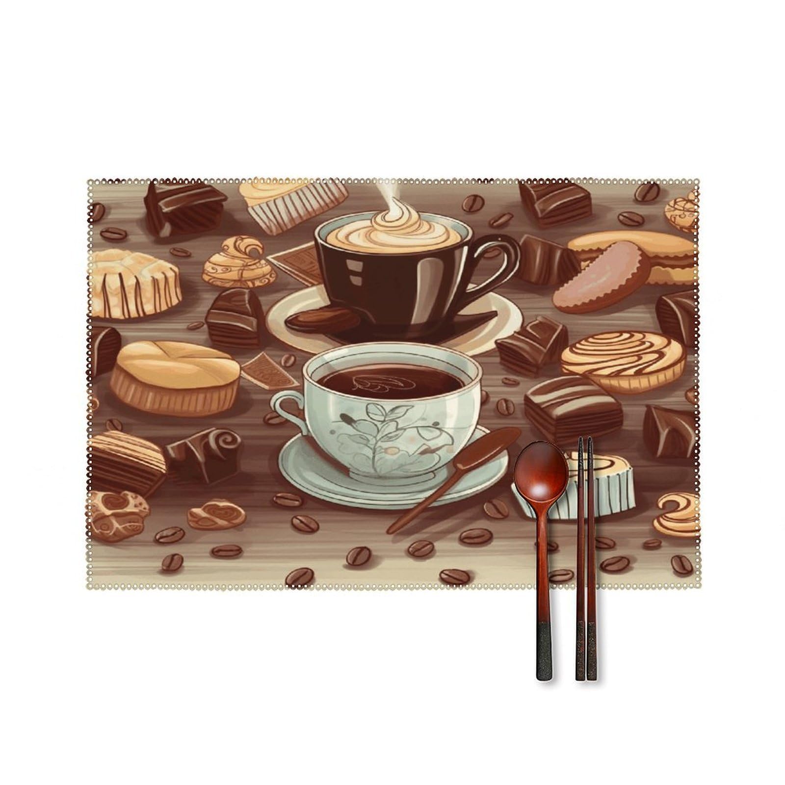 Coffee and Sweets Sugar Chocolate Placemats Set of 4 Canvas Washable Cloth Place Mats Wipeable Heat Resistant Table Mats Elegant Cloth Placemat for Kitchen Dinning Party Table Decor 12" X 18"