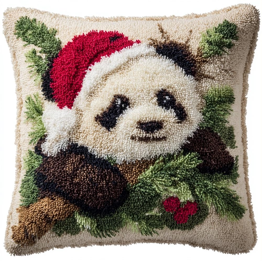 FWRTYCB Latch Hook Pillow Kit Christmas Panda Crochet Yarn Hooking Pillowc