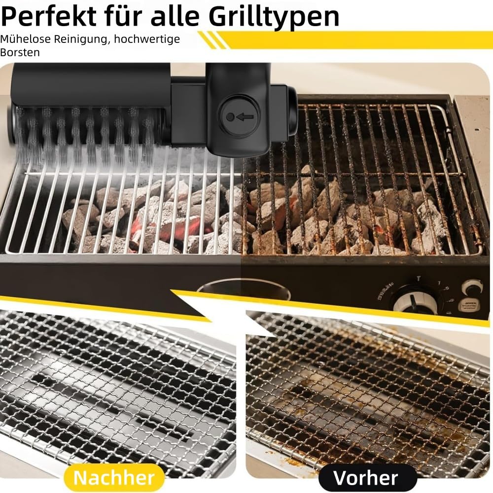 Vyrelo Grillmaster Pro Elektrische Grillbürste mit 3 Reinigungsstufen, 180° verstellbarem Bürstenkopf, kraftvoll, kabellos, wiederaufladbar, für alle Grilltypen