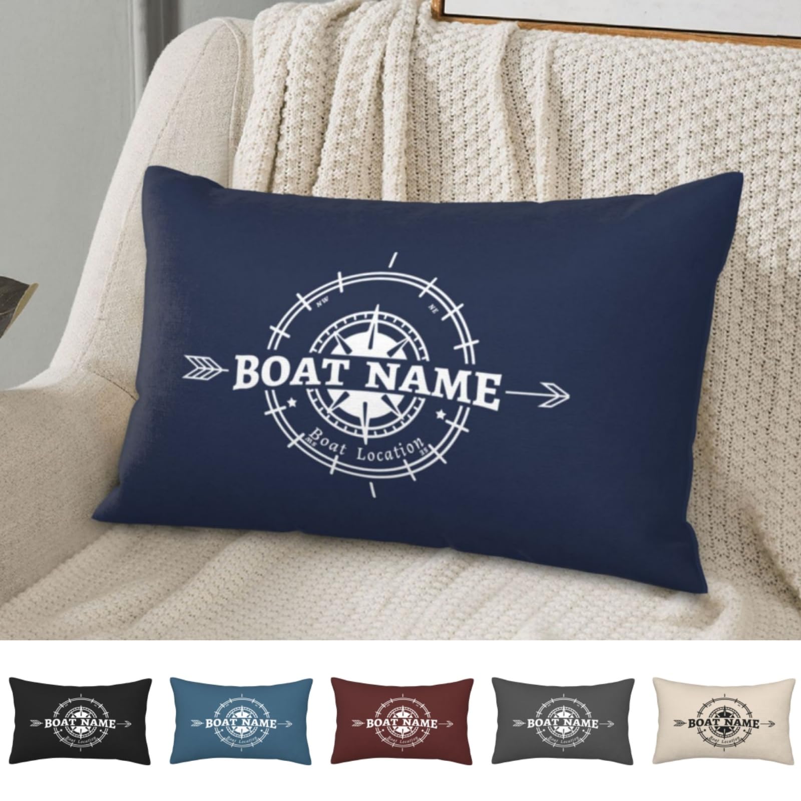 YUERVWE Personalized Nautical Outdoor Pillow Covers Custom Navy Blue Boat Pillow Lake House Throw Pillows Personalized Boat Gift Compass Pillowcovers