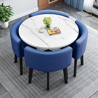 Mostrador de recepción, Mesa de negociación, Mesa Redonda, Mesa de recepción, Mesa Redonda de Comedor, Asiento con Respaldo Suave, 80 cm (Color: Azul)