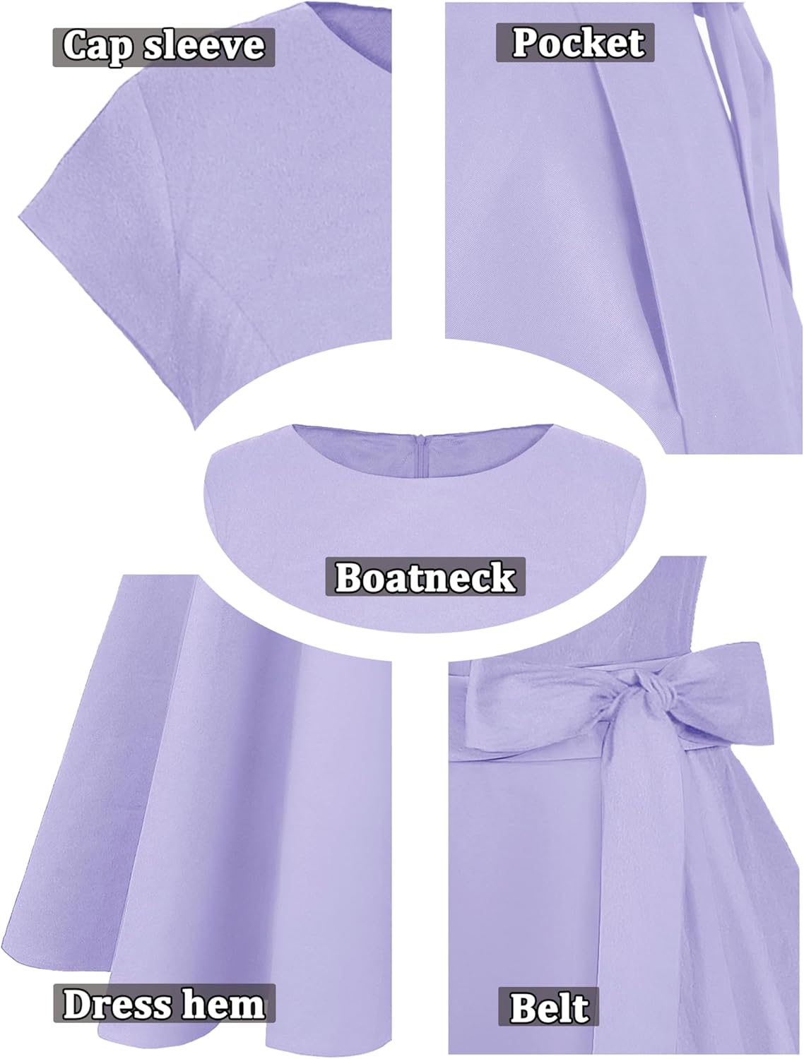tagunop Women's Cocktail Dresses Vintage 1950s Retro Boatneck Cap Sleeve Dress with Pockets