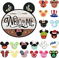 Vista 8 de Linda señal de bienvenida estacional intercambiable de ratón, señal de bienvenida a nuestro hogar con 20 piezas intercambiables de vacaciones