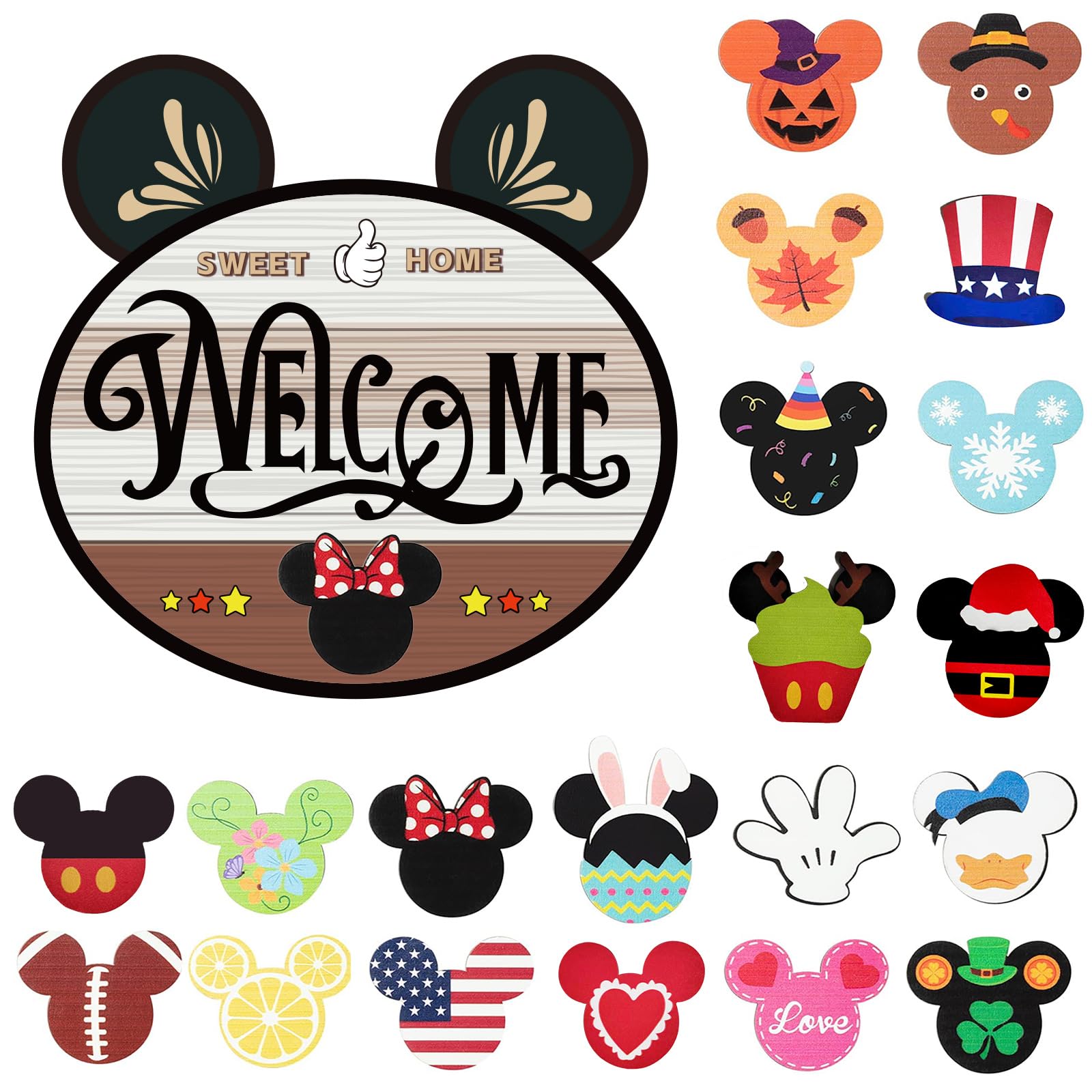 FUEMEILY 15.7'' Cute Mouse Seasonal Interchangeable Home Sign