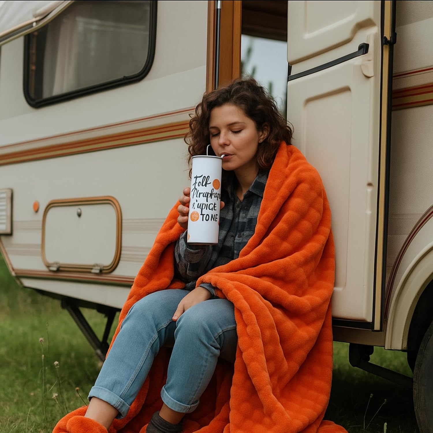 5 Pcs Thanksgiving Gift Basket 50" x 60" Orange Throw Blanket 20oz Stainless Steel Fall Pumpkin Tumbler Socks Maple Keychain Pumpkin Spice Thanksgiving Friendsgiving Gifts for Mom Girlfriend Wife