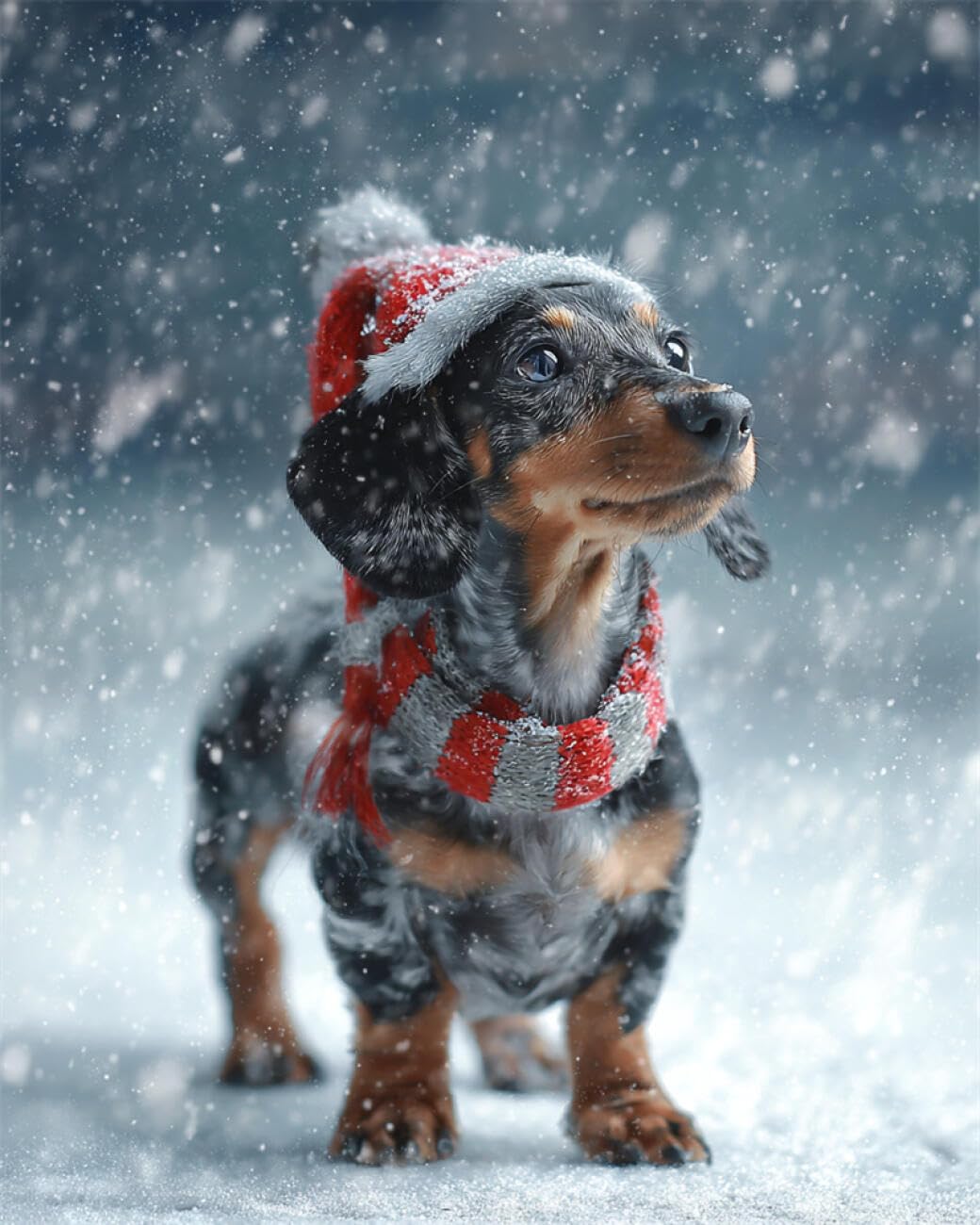 RKFLGEW DIY Embroidery Set Dachshund in The Snow 40x50cm