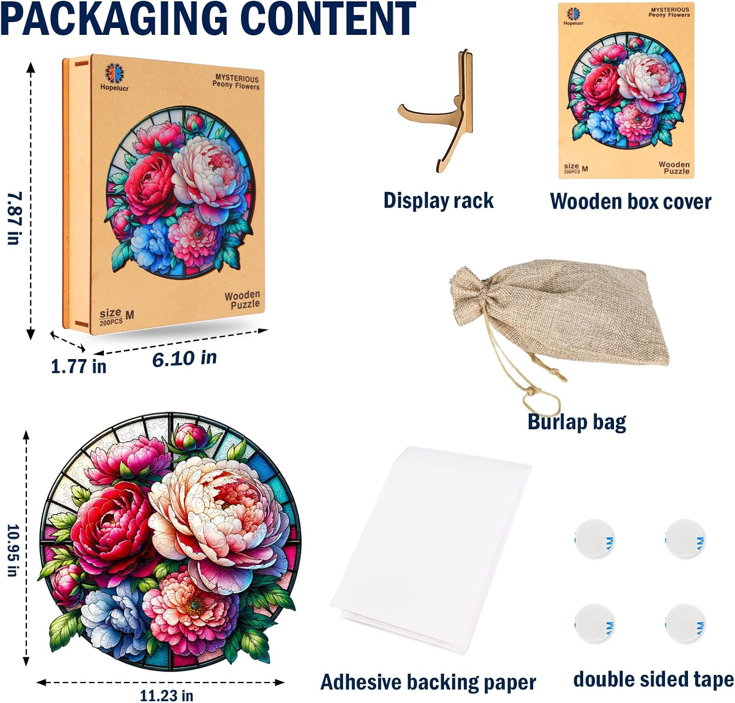 Wooden Jigsaw Puzzles for Adult, Glass Peony Flowers Wooden Puzzle, 200 Piece, Medium Size 11.23" x 10.95", Unique Challenge Puzzle for Puzzle Lover, Premium 5mm Wood, Christmas Thanksgiving Gifts